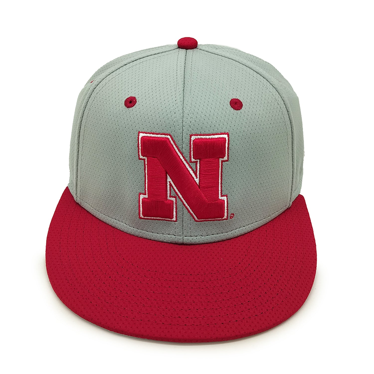 Instant Cooling Fabric in Grey Stretch-Fit Hat, Flat Bill, Fitted - Nebraska Cornhuskers