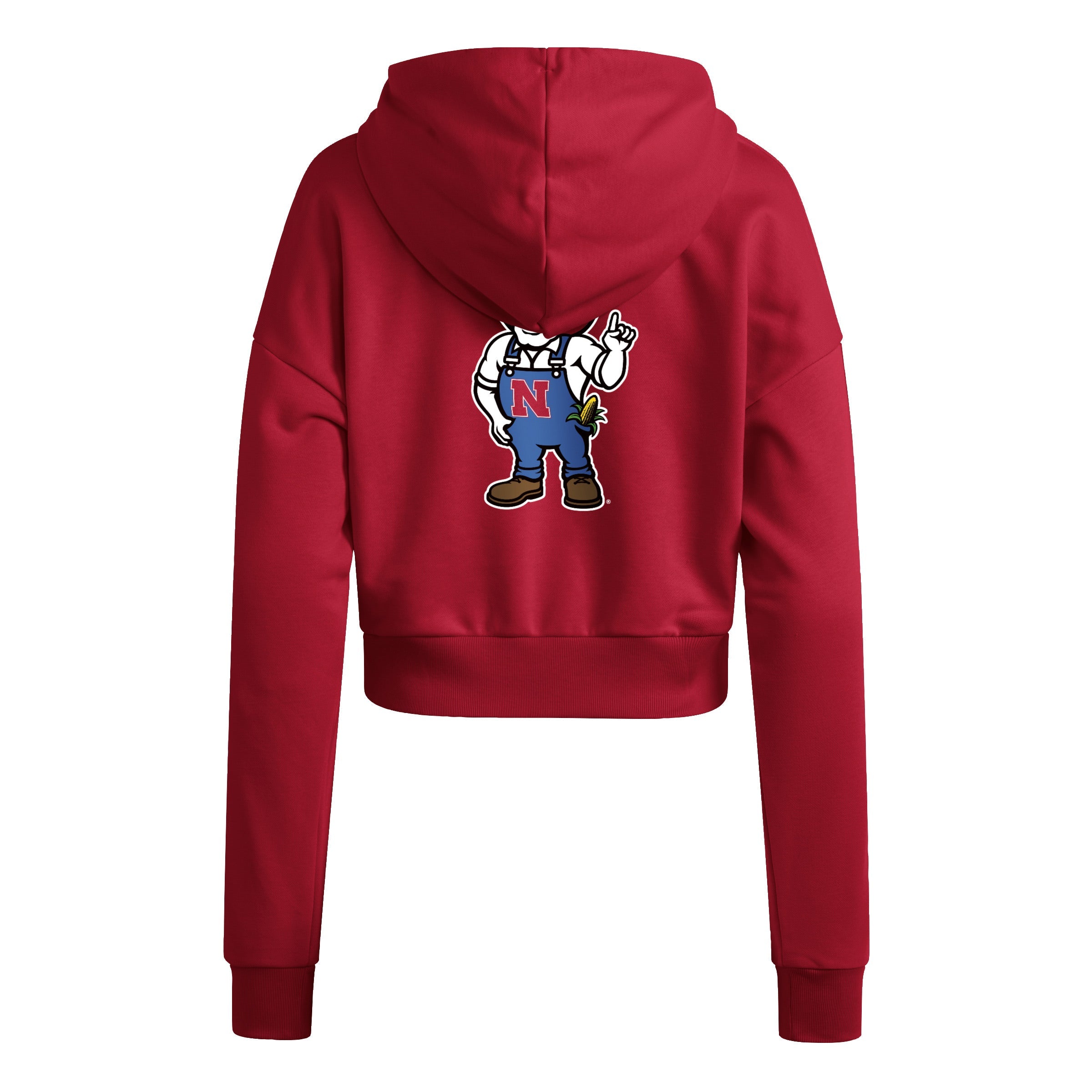 Red Adidas Women's 3-Stripe Detail French Terry Cropped Hoodie - Nebraska Cornhuskers
