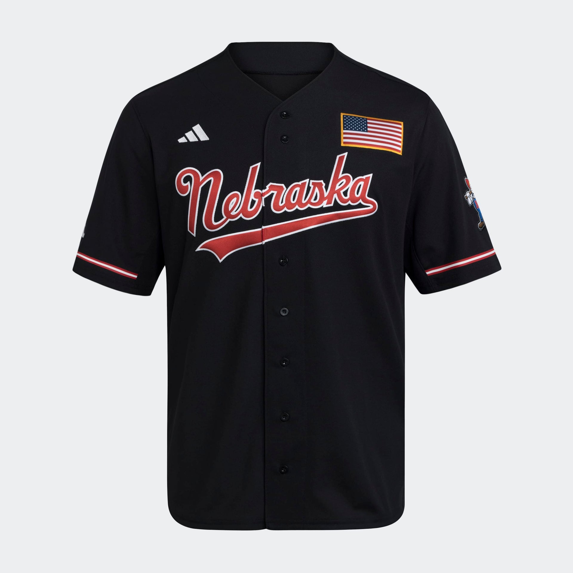 husker football gear Adidas Black Baseball Jersey - Nebraska Cornhuskers