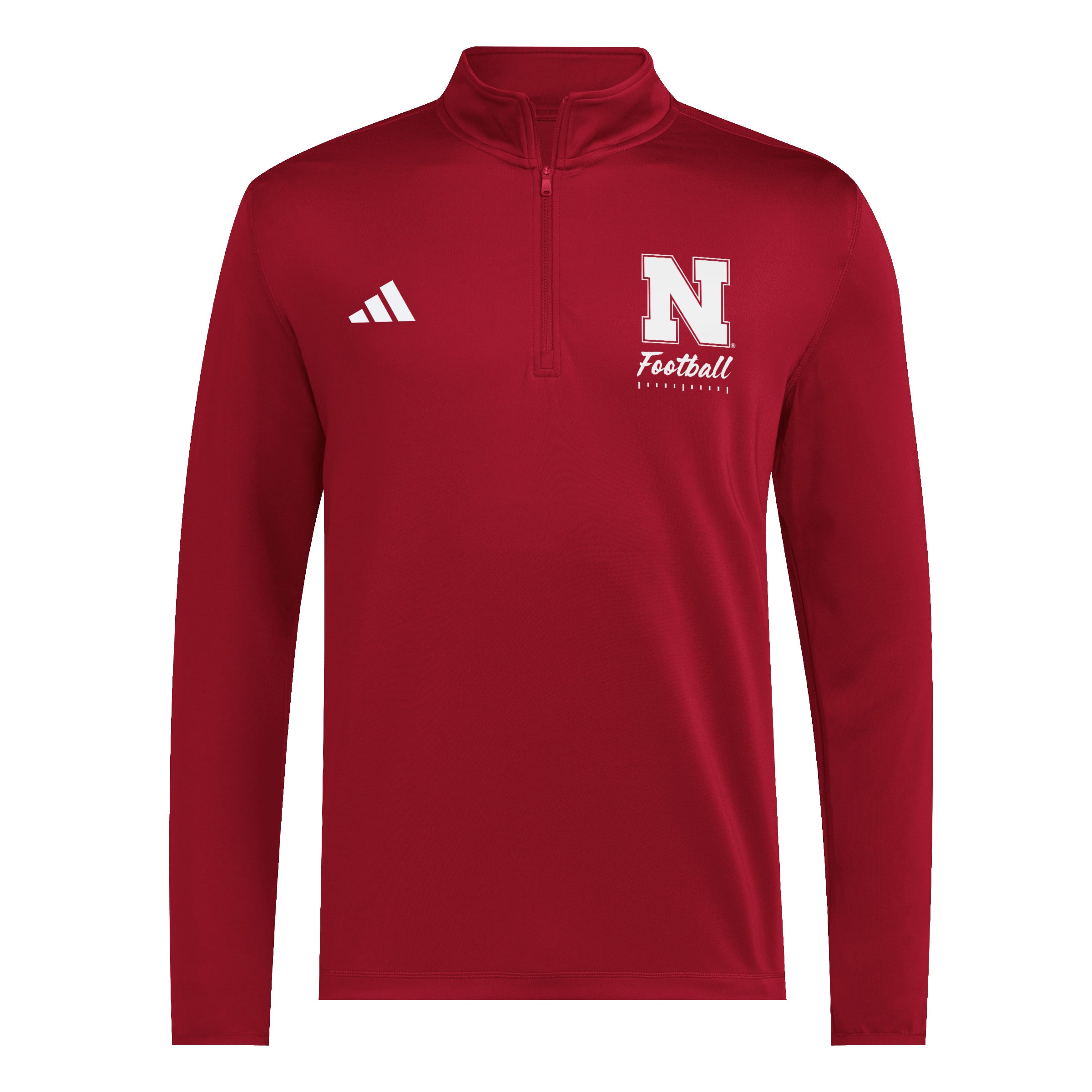 Red Adidas Football Script 3-Stripe Detail 1/2 Zip - Nebraska Cornhuskers