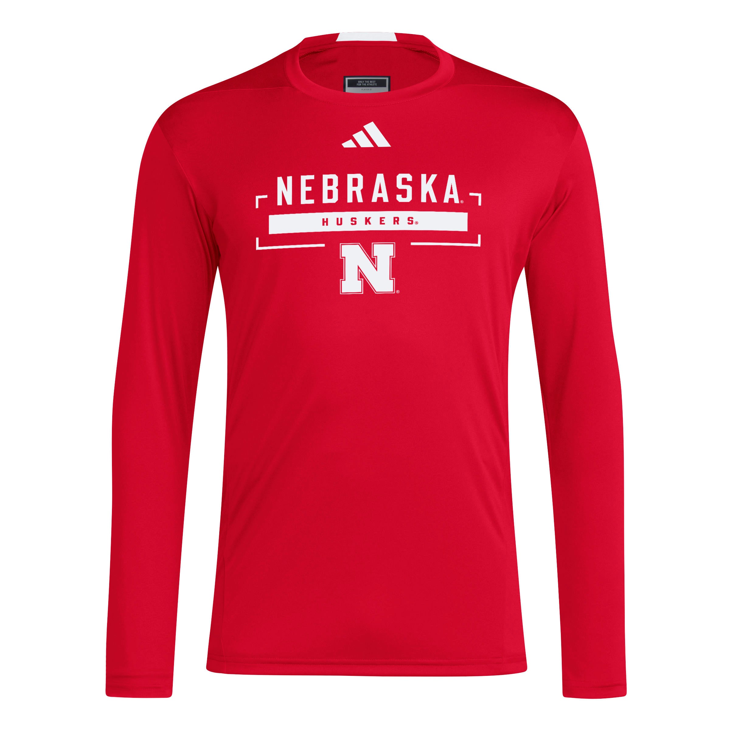 Red Adidas Men's Designed for Training Long Sleeve Tee - Nebraska Cornhuskers