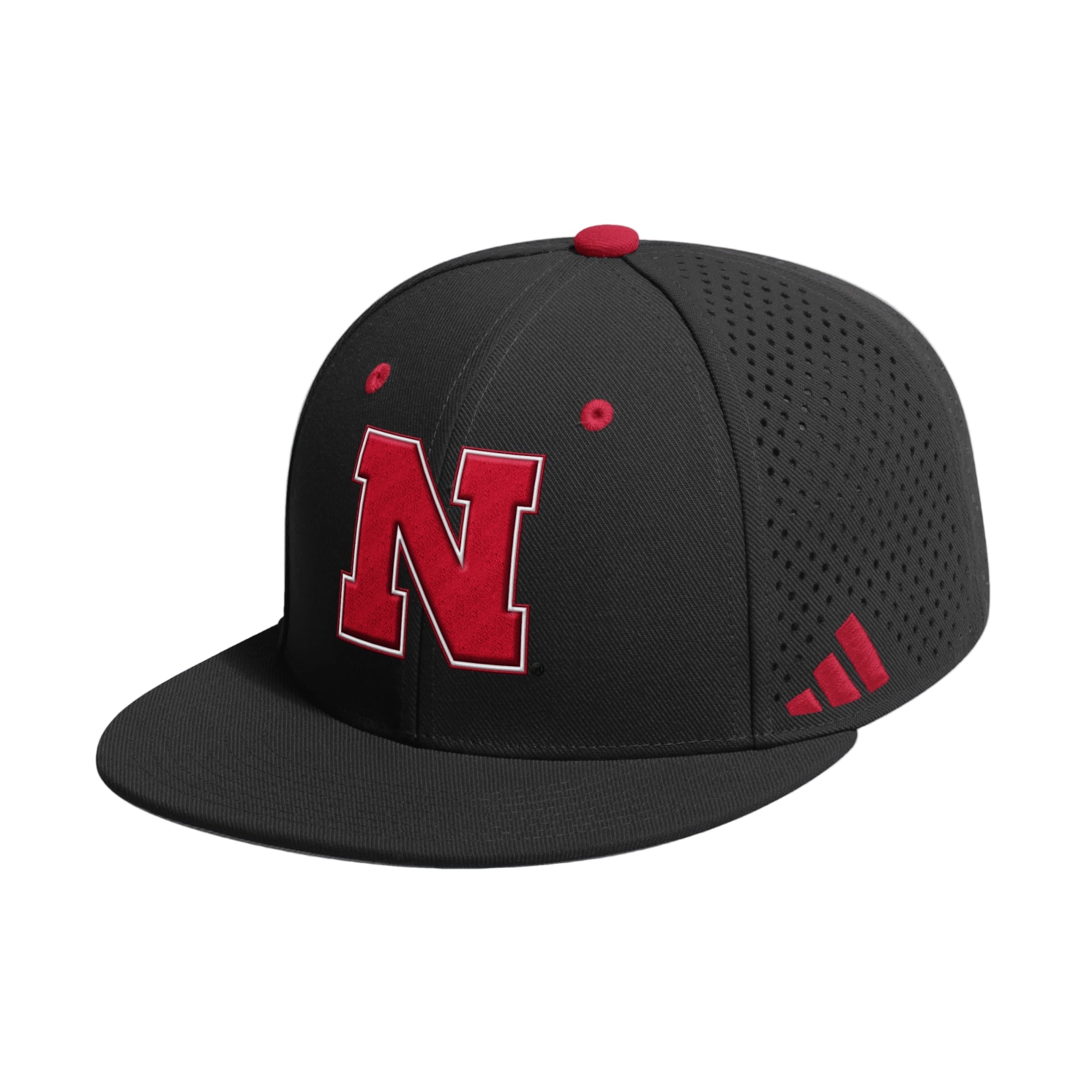 Adidas Black Fitted Perforated Herbie Baseball Hat - Nebraska Cornhusk