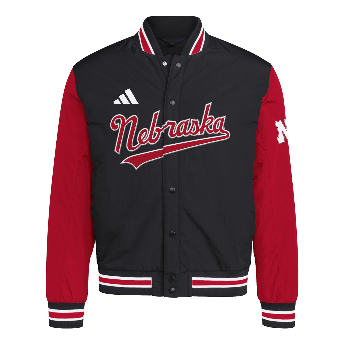 Black Adidas Nebraska Satin Jacket - Nebraska Cornhuskers