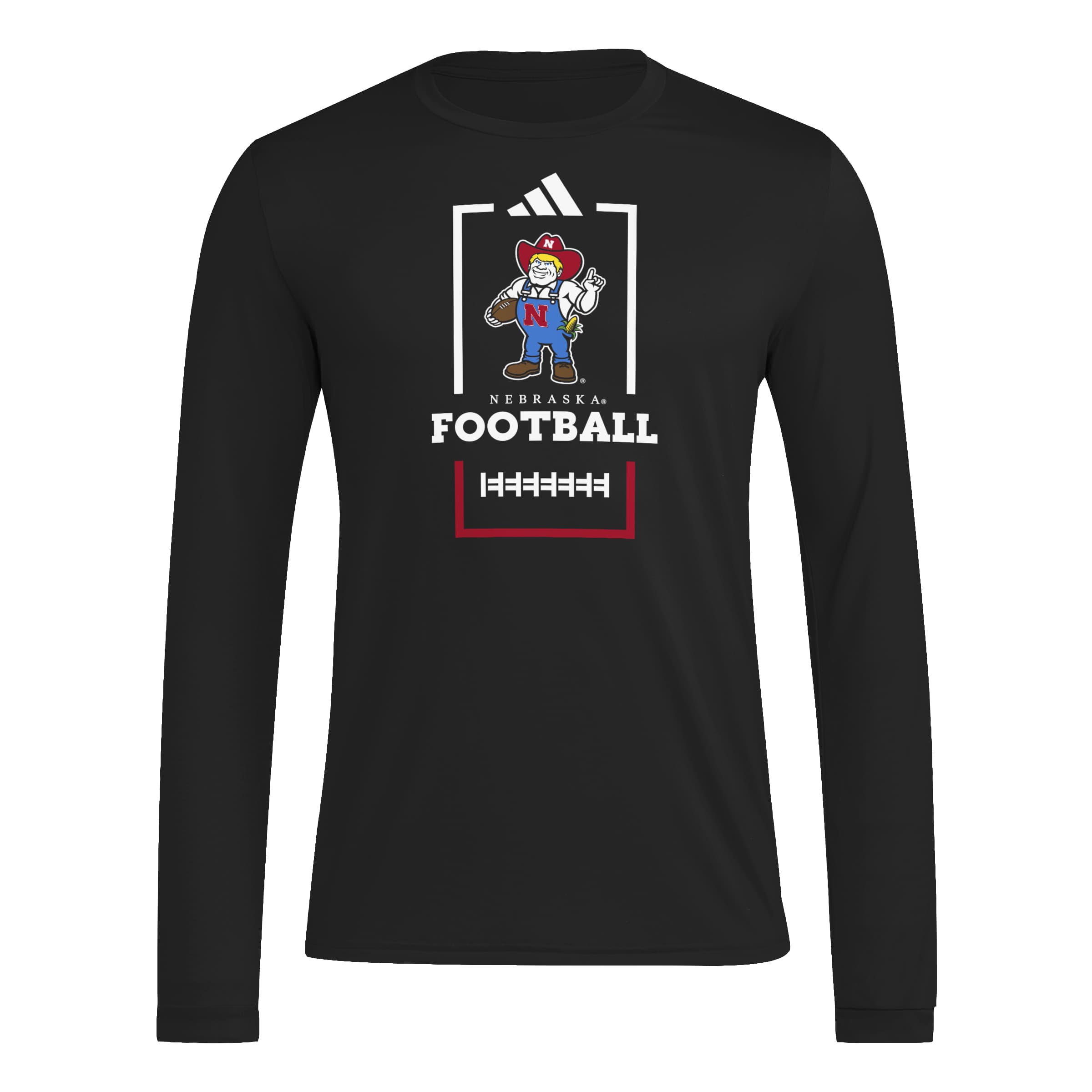 Black Adidas Men's Pregame Herbie Football Long Sleeve Tee - Nebraska Cornhuskers