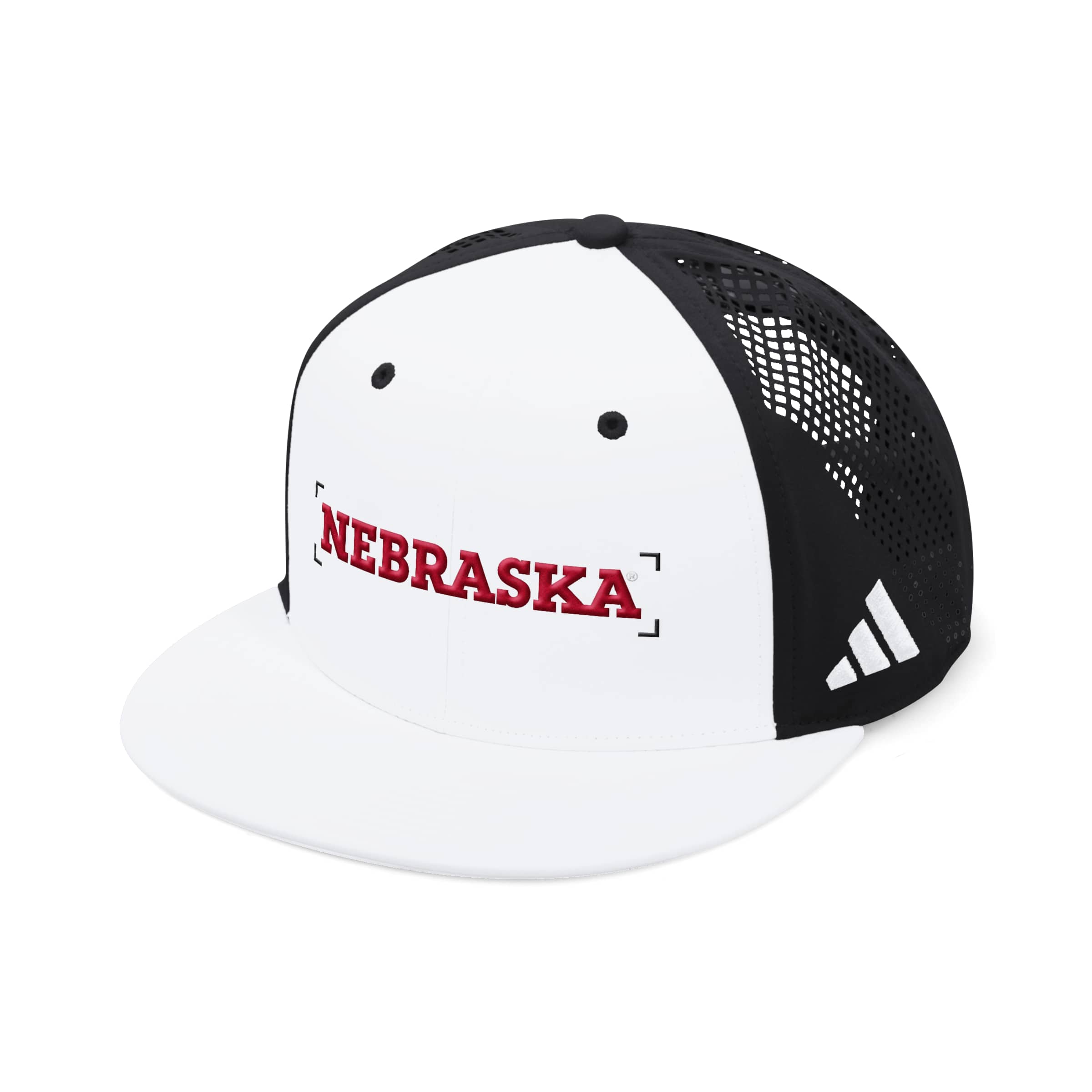 White Adidas Low-Profile Perforated Flatbill Hat - Nebraska Cornhuskers