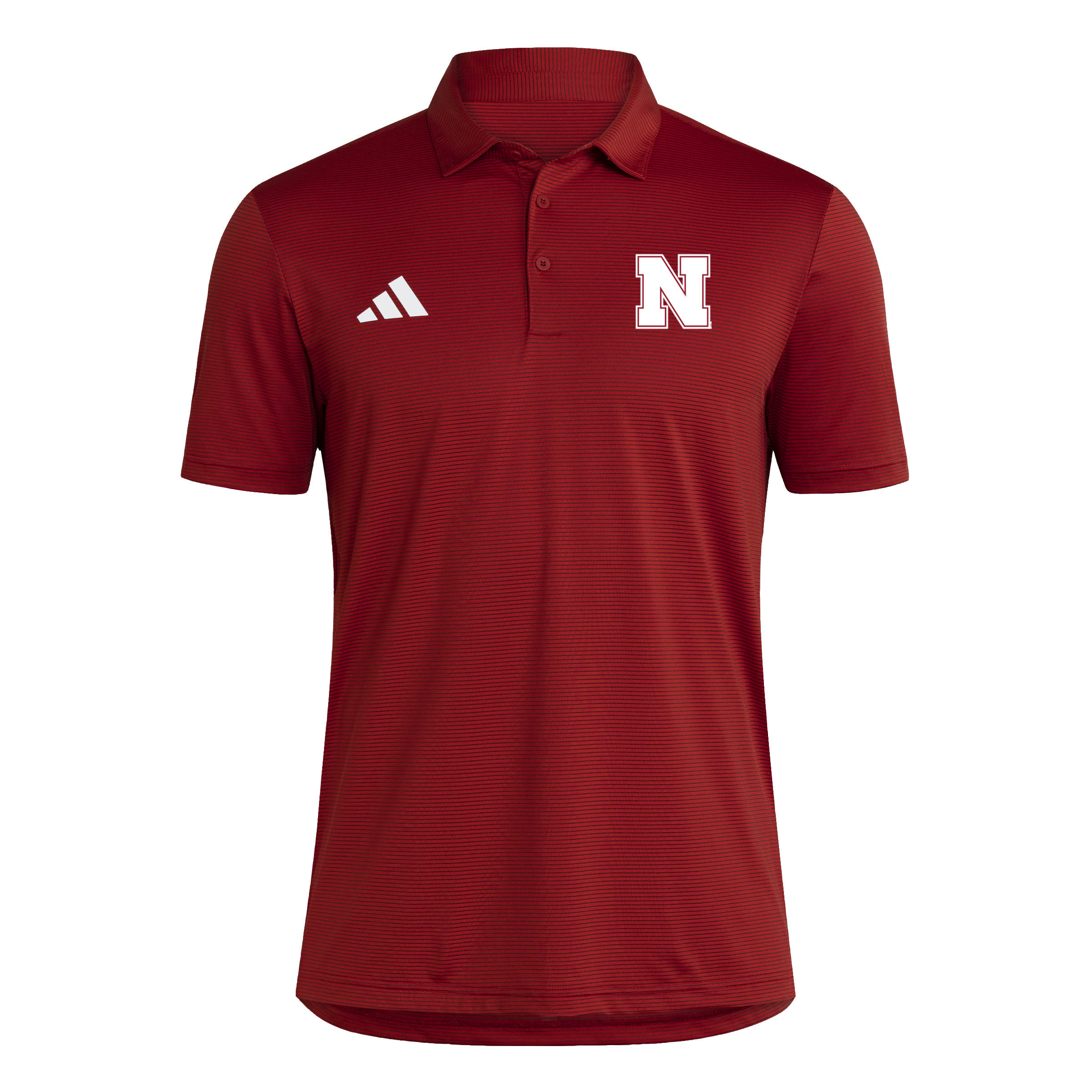 Red Adidas Men's Iron N Ultimate365 Striped Polo - Nebraska Cornhuskers