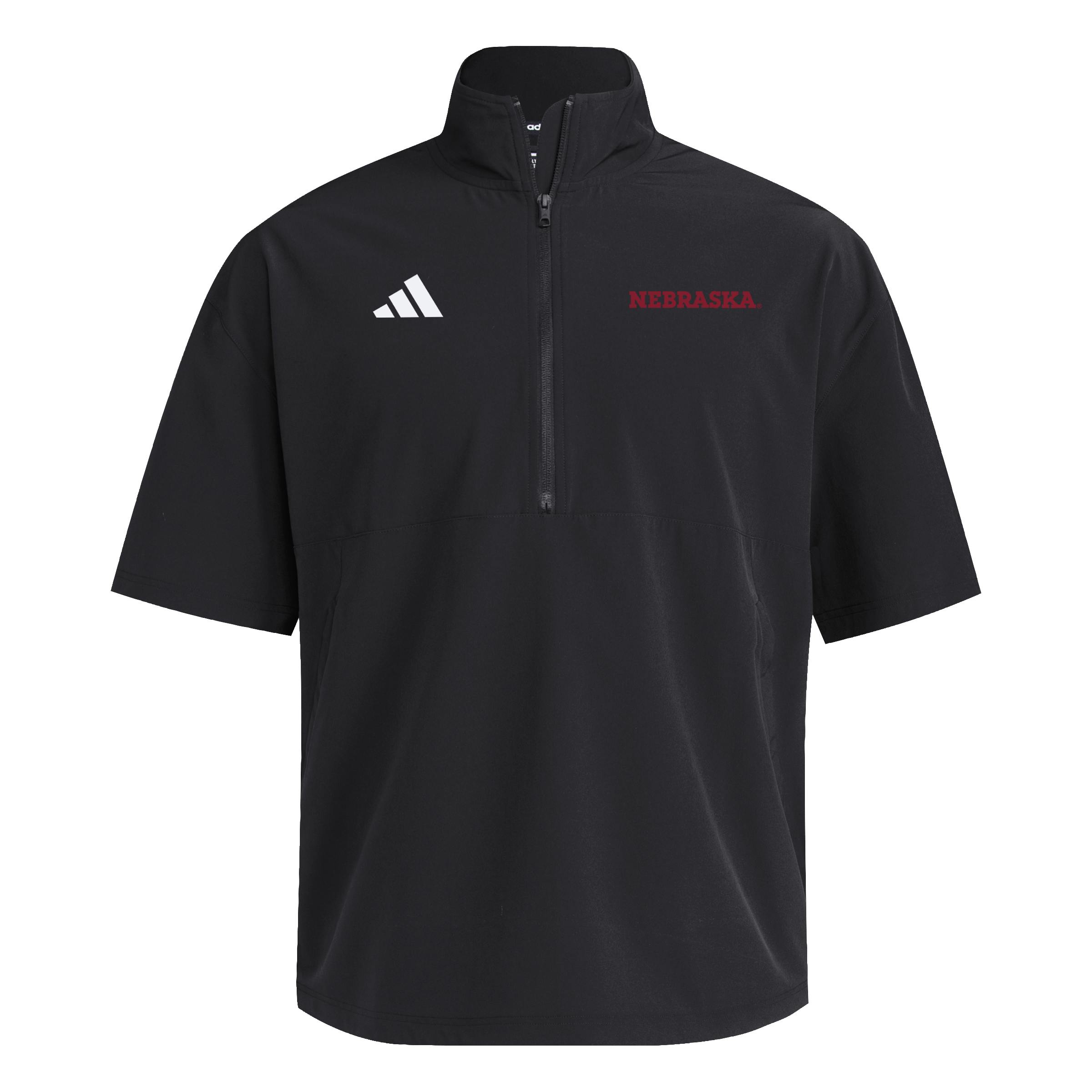 Black Adidas Men's Nebraska Short Sleeve 1/4 Zip Jacket - Nebraska Cornhuskers