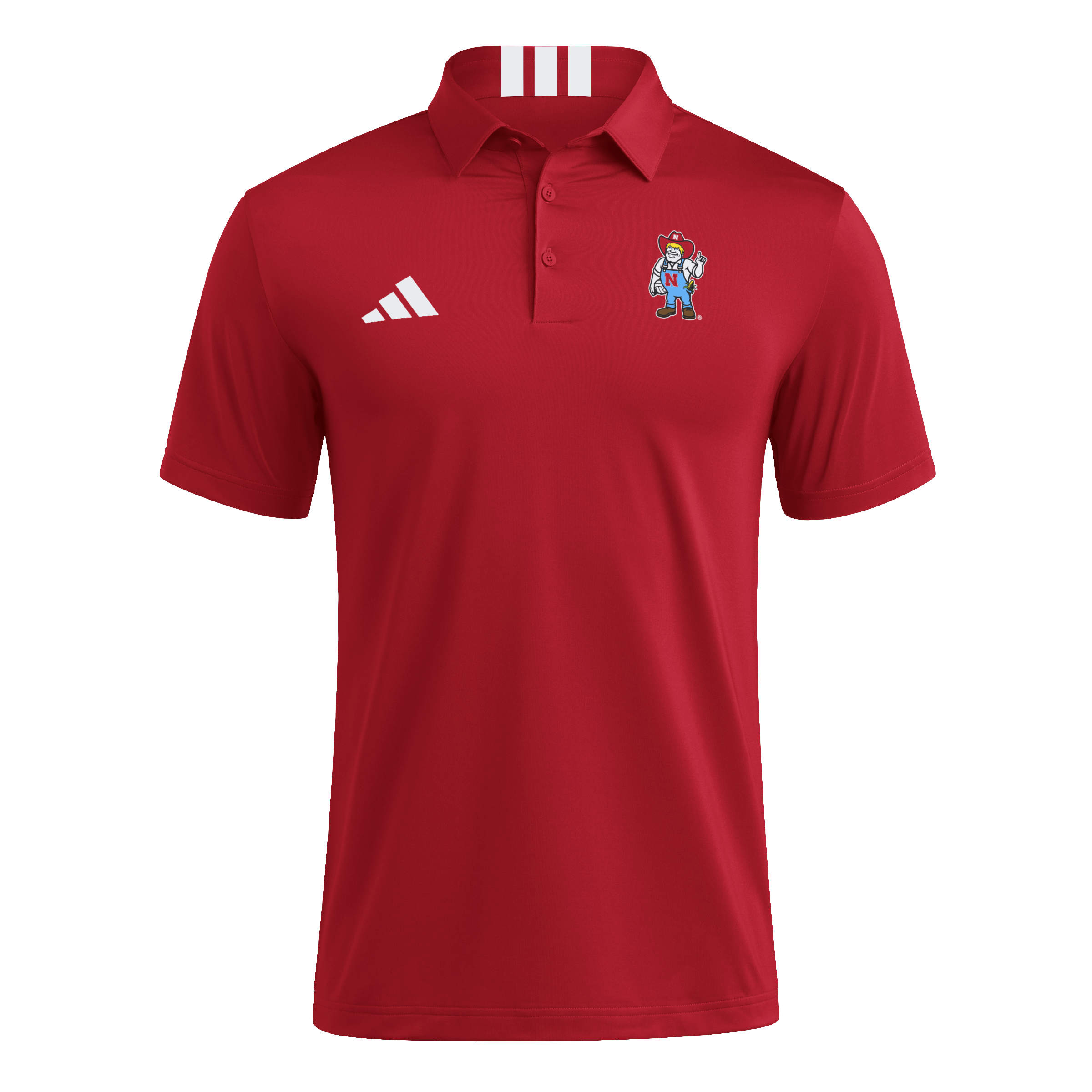 Red Adidas Men's Volleyball Herbie Husker 3-Stripe Detail Polo - Nebraska Cornhuskers