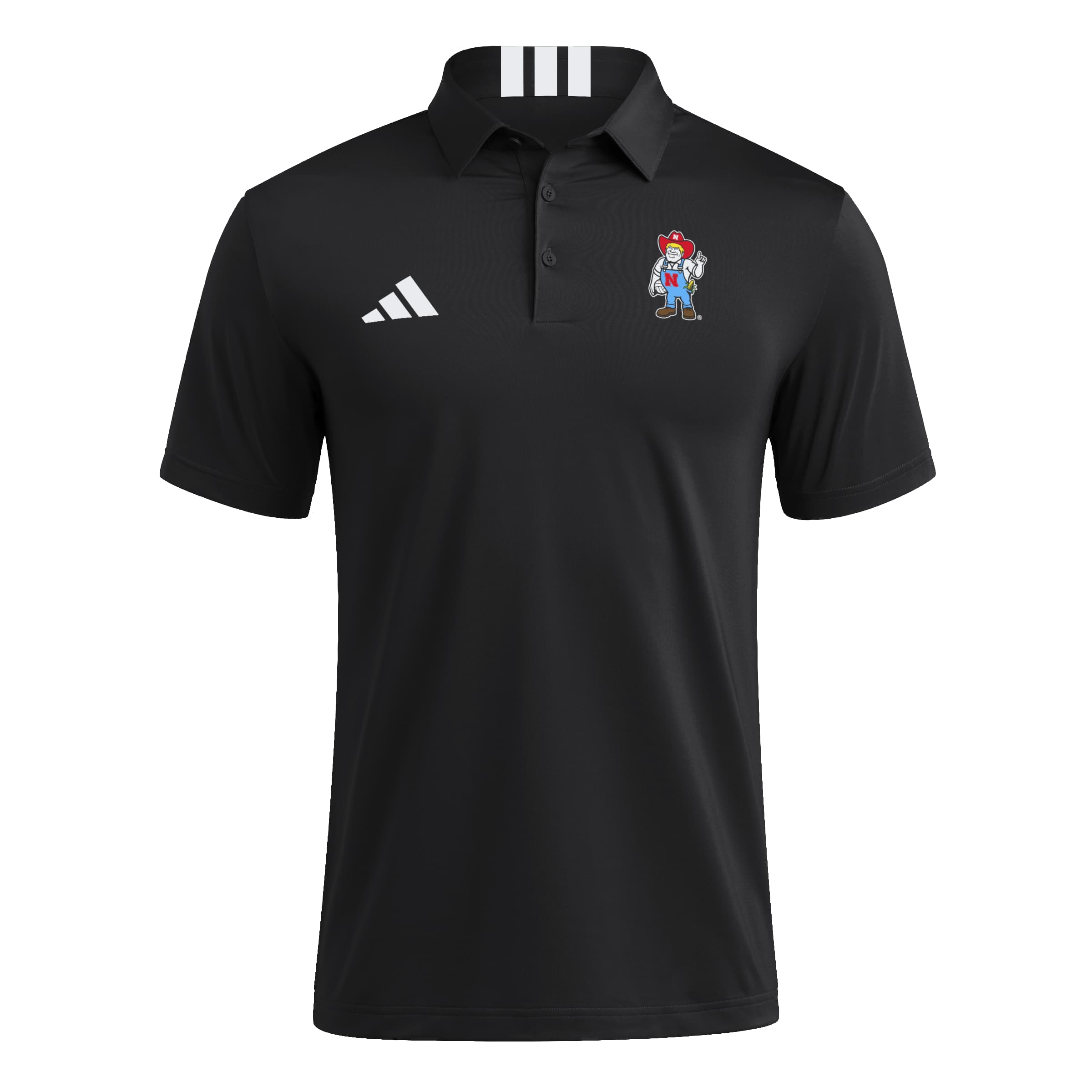Black Adidas Men's Volleyball Herbie Husker 3-Stripe Detail Polo - Nebraska Cornhuskers