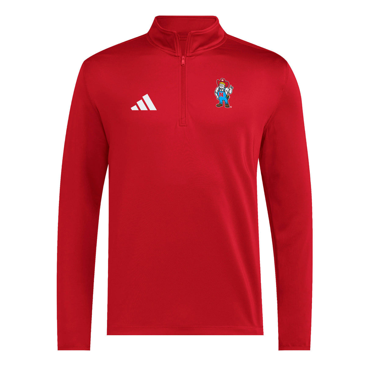 Red Adidas Herbie Husker 3-Stripe Detail 1/4 Zip - Nebraska Cornhuskers