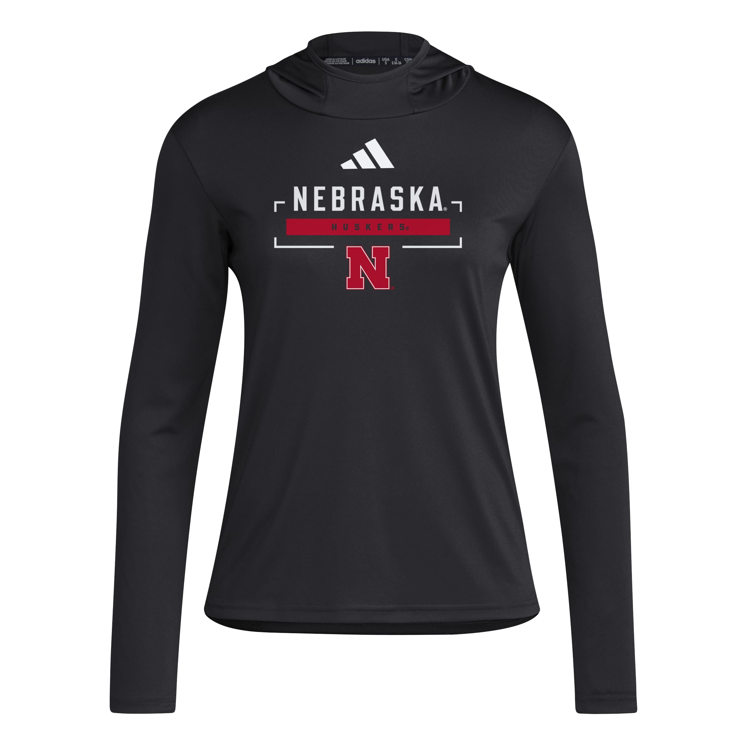 Black Adidas Women's Iron N Huskers Designed for Training Long Sleeve Hoodie - Nebraska Cornhuskers
