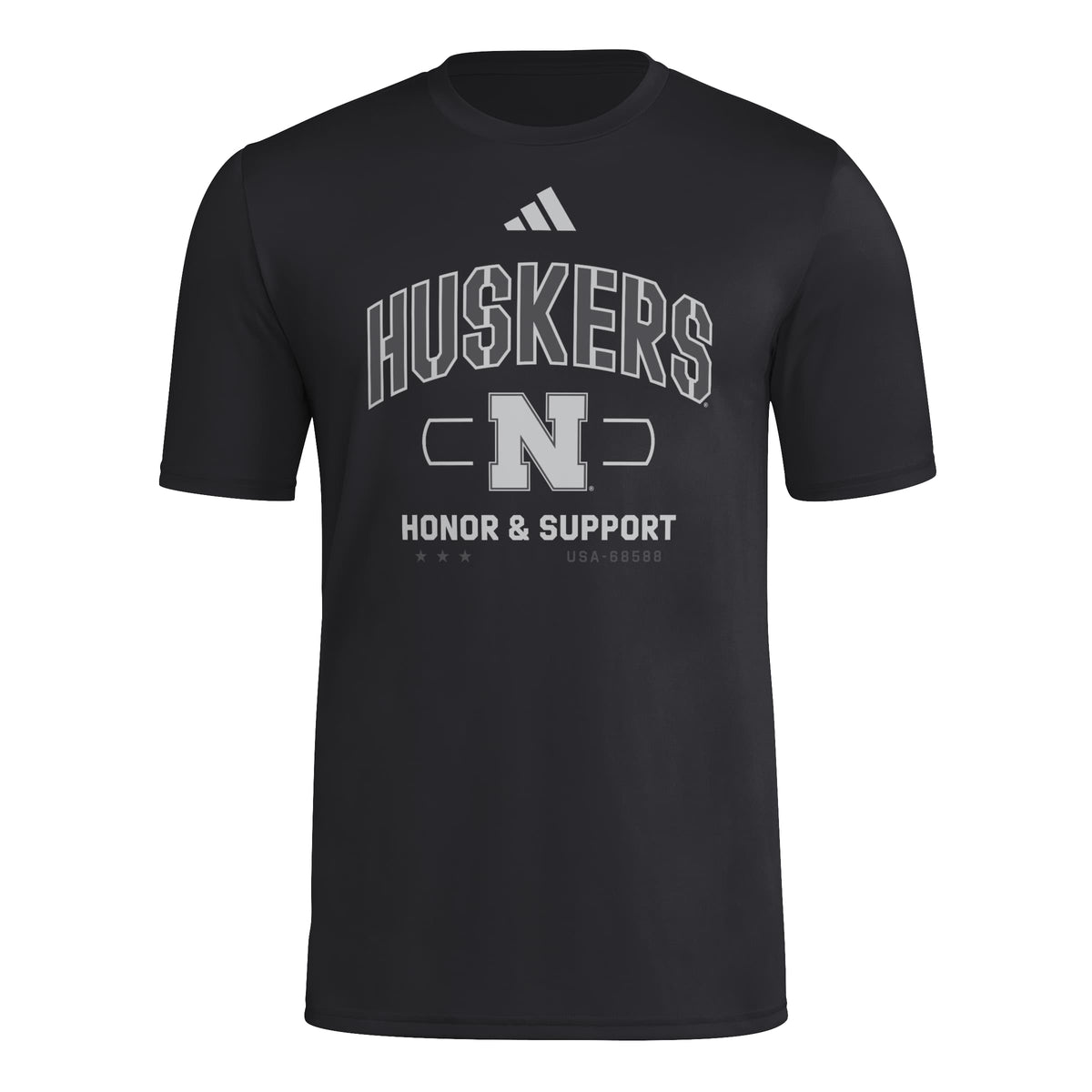 Black Adidas Men's Honor & Support Pregame Short Sleeve Tee - Nebraska Cornhuskers