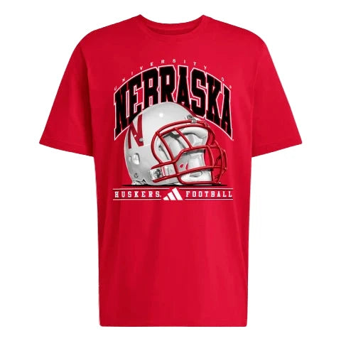 Red Nebraska Adidas Helmet HOB Tee