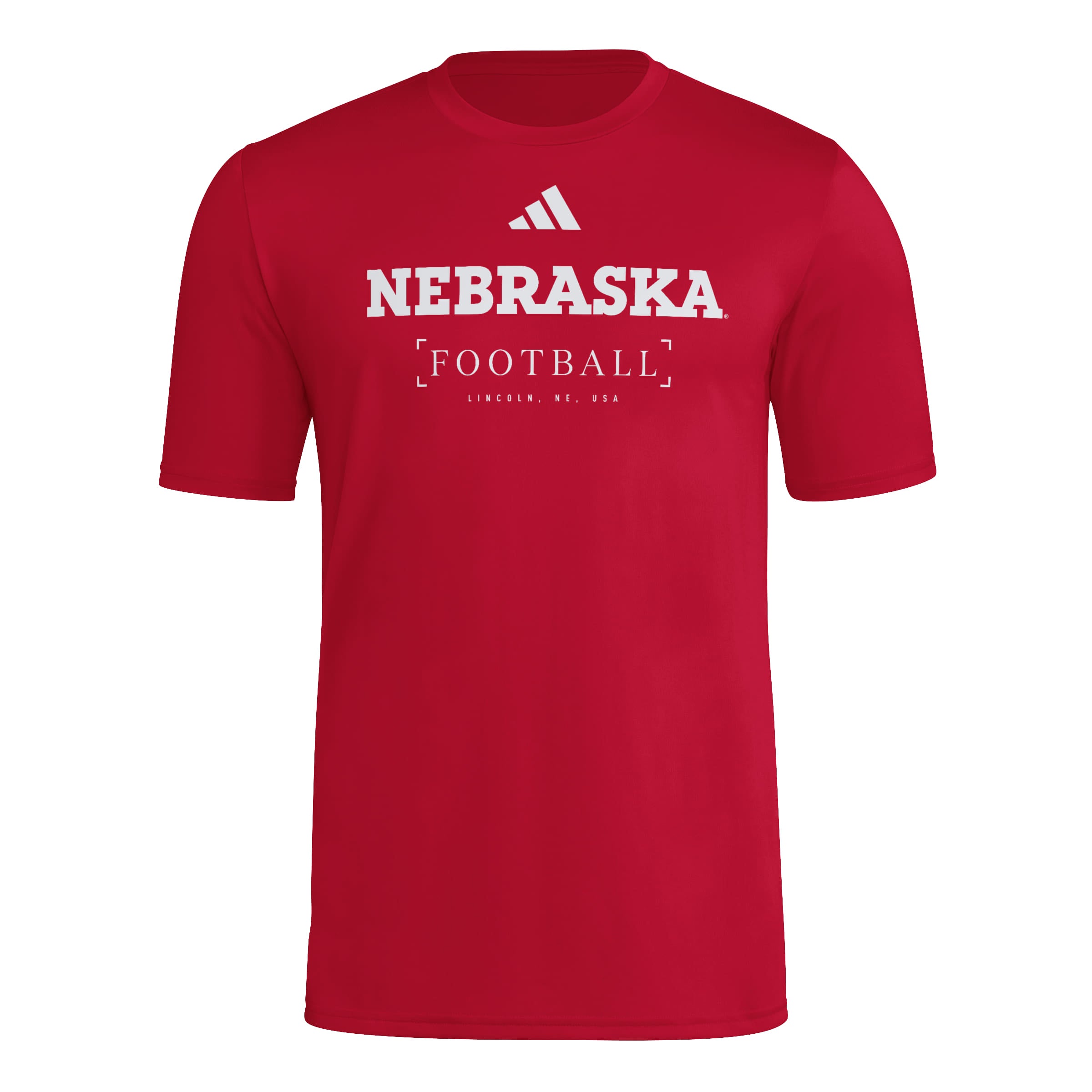 Red Adidas Men's Pregame Football Short Sleeve Tee - Nebraska Cornhuskers