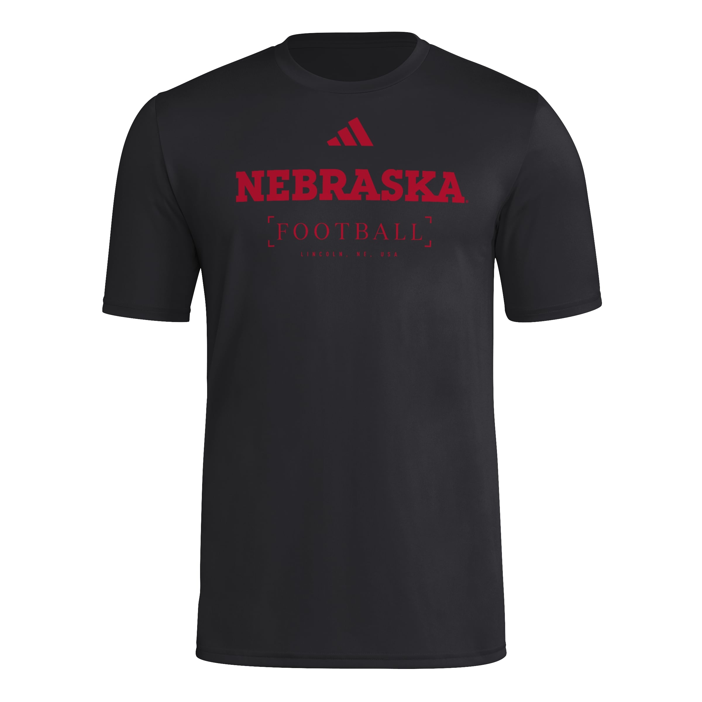 Black Adidas Men's Pregame Football Short Sleeve Tee - Nebraska Cornhu