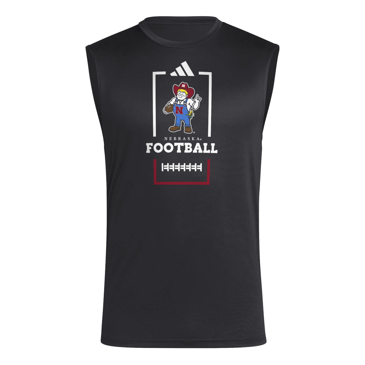 Black Adidas Men's Herbie Football Pregame Sleeveless Tee - Nebraska Cornhuskers