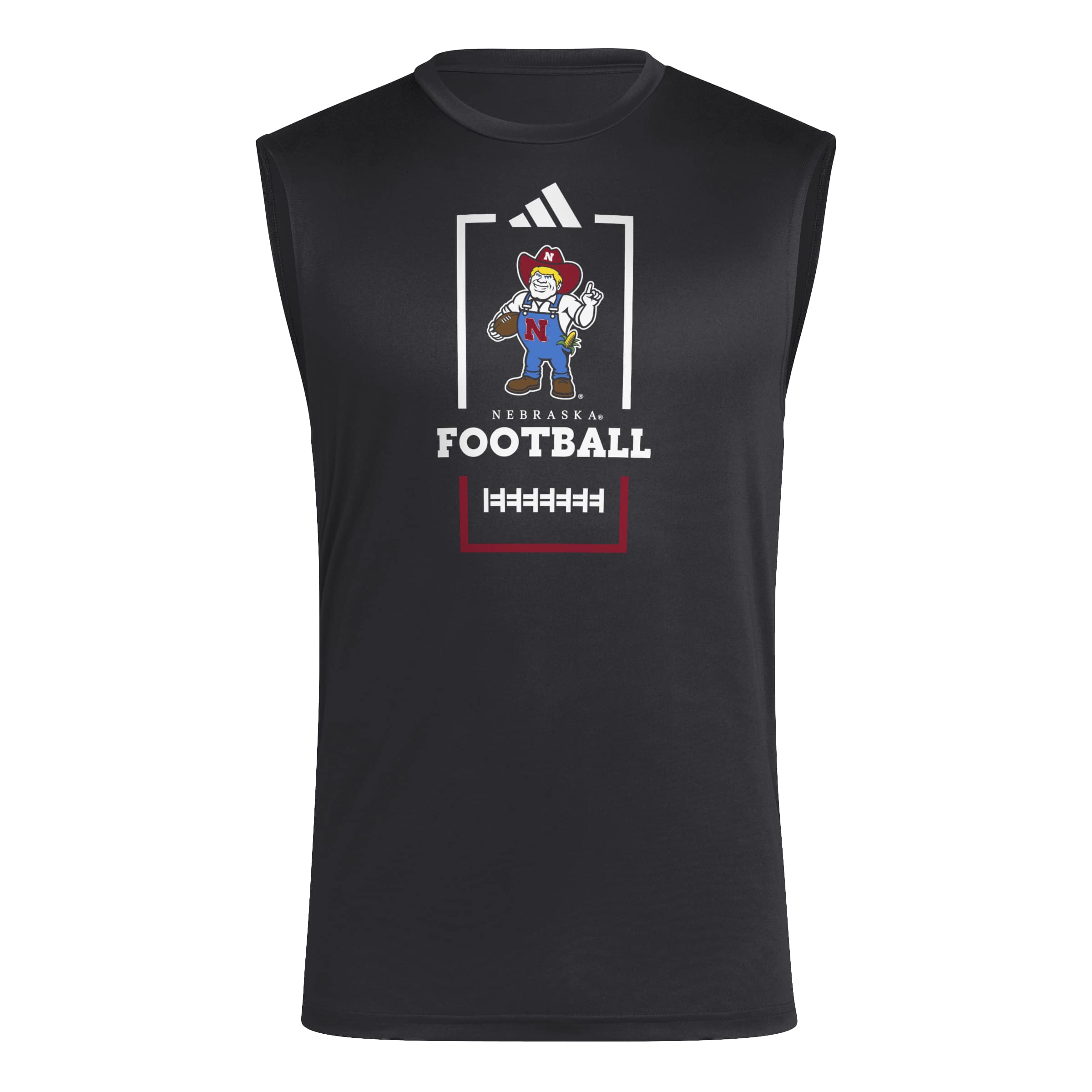 Black Adidas Men's Herbie Football Pregame Sleeveless Tee - Nebraska Cornhuskers