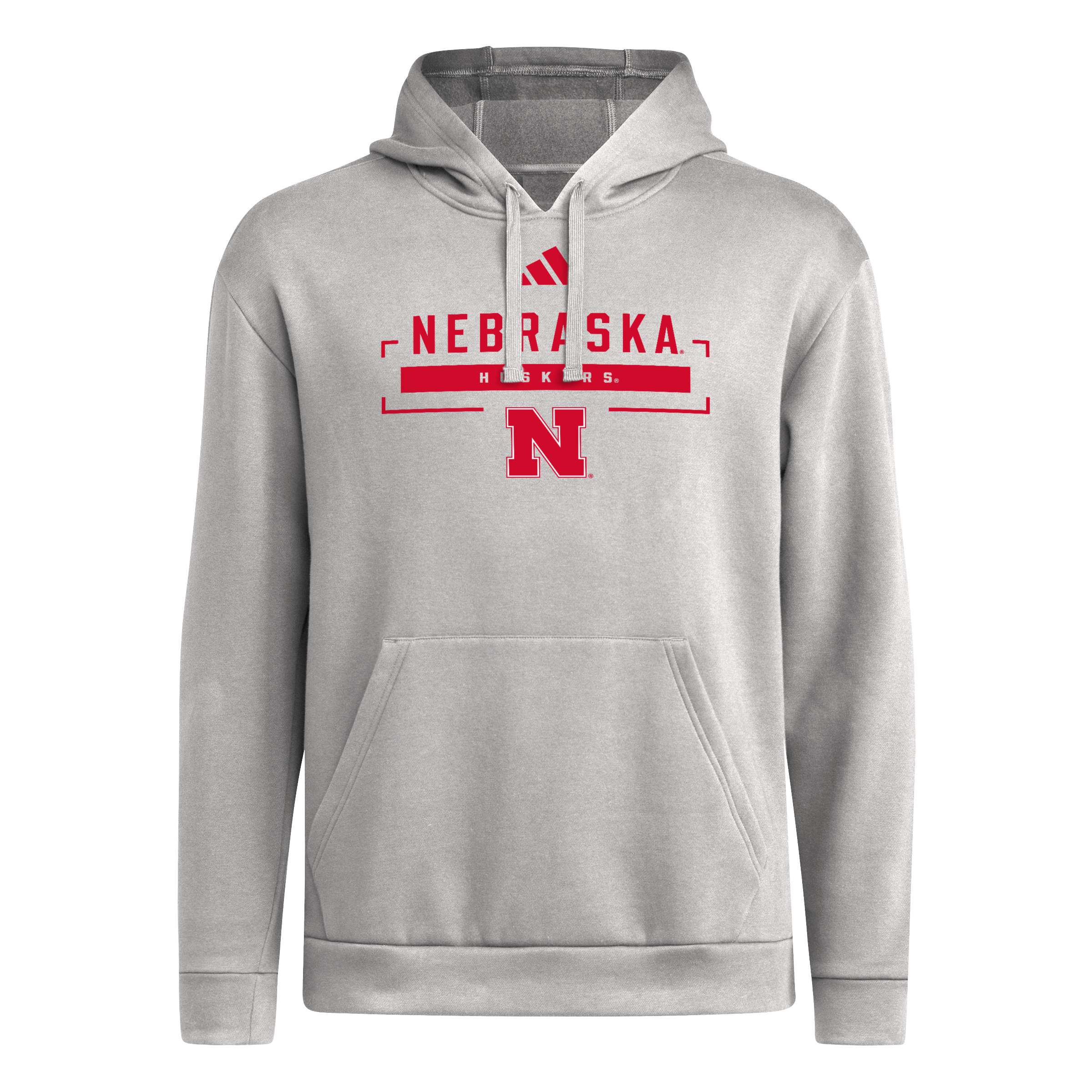 Grey Adidas Men's Iron N Huskers Fleece-Lined Hoodie - Nebraska Cornhuskers