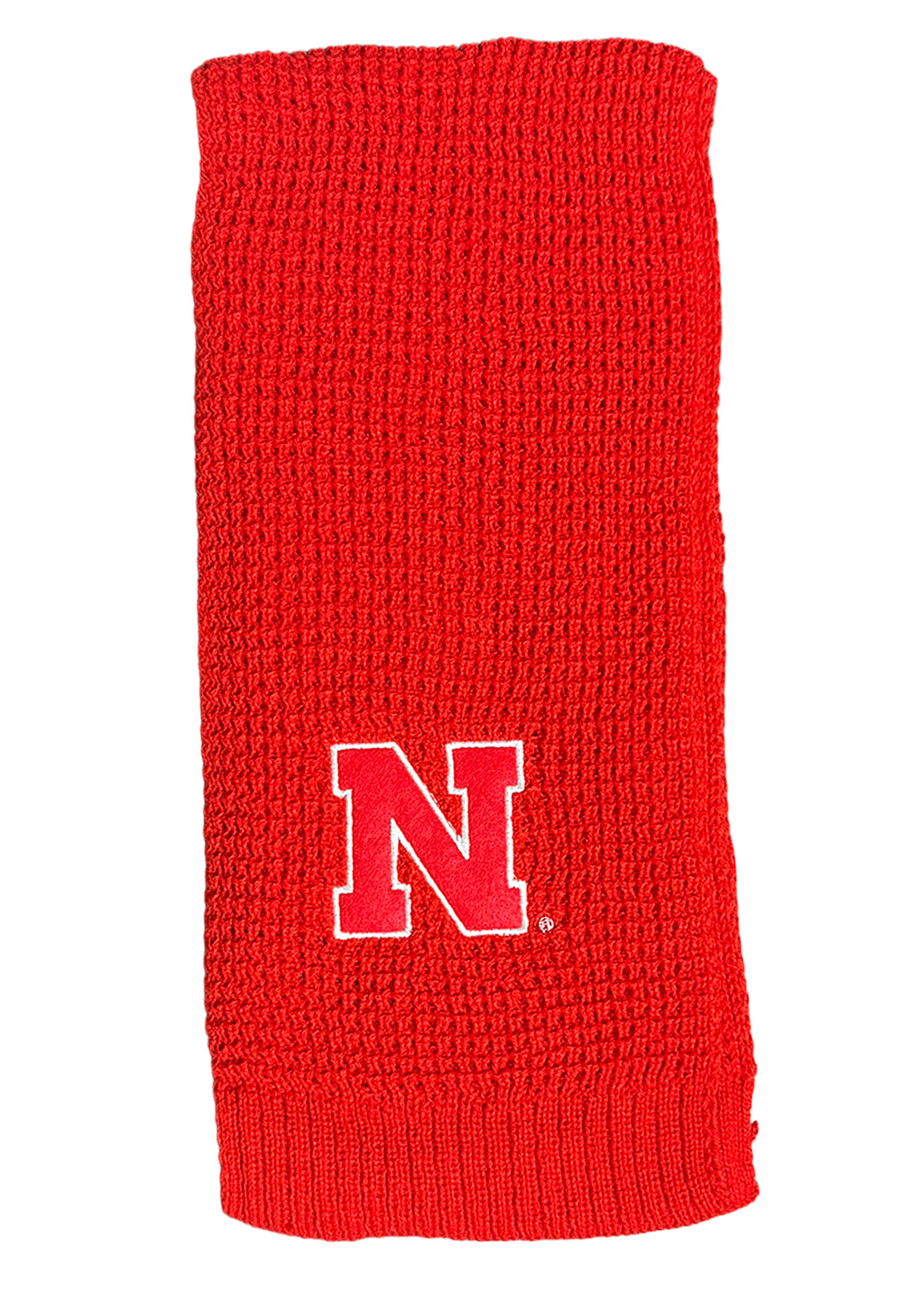 Waffle-Knit Scarf – Red with Block “N”