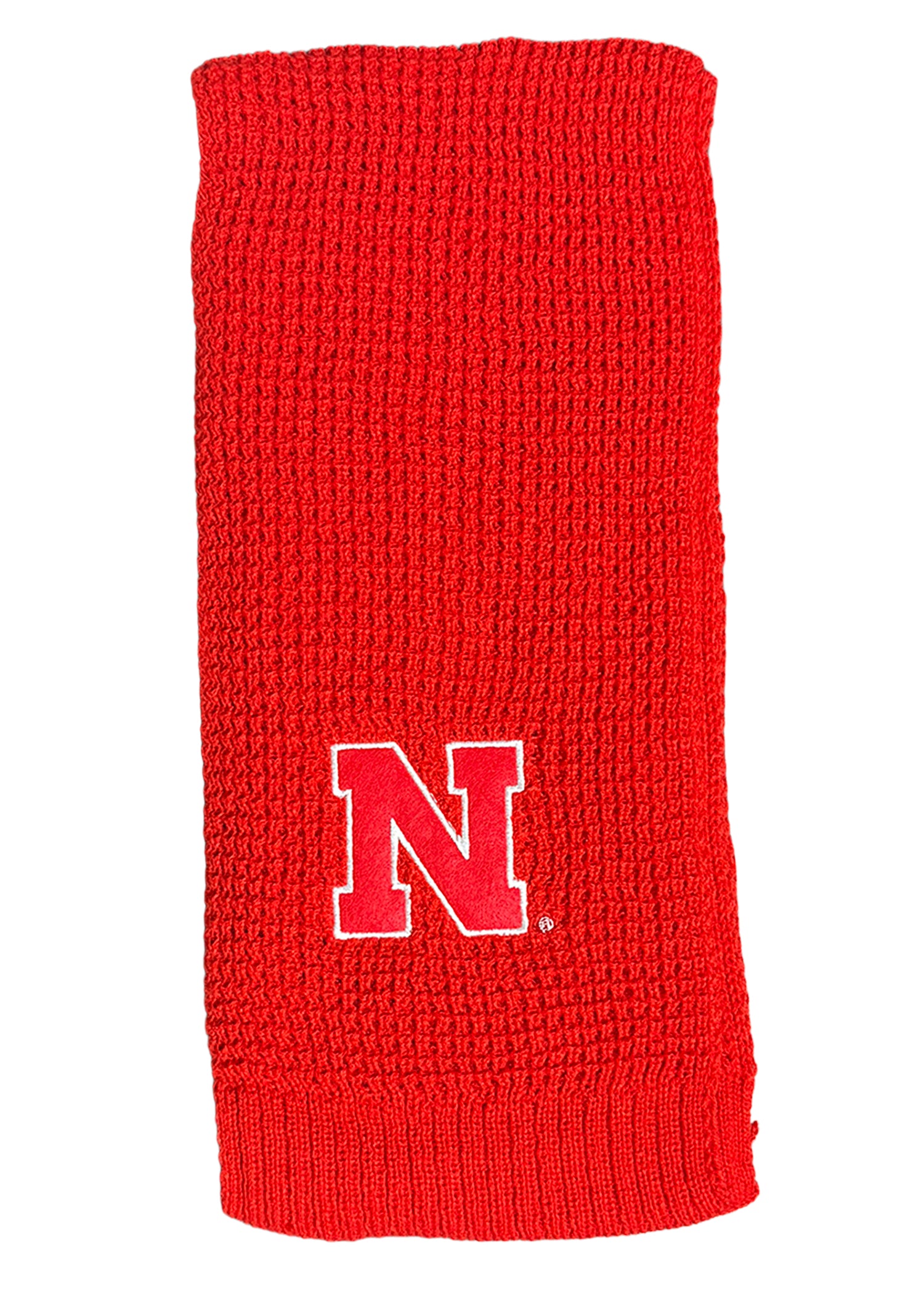 Waffle-Knit Scarf – Red with Block “N”