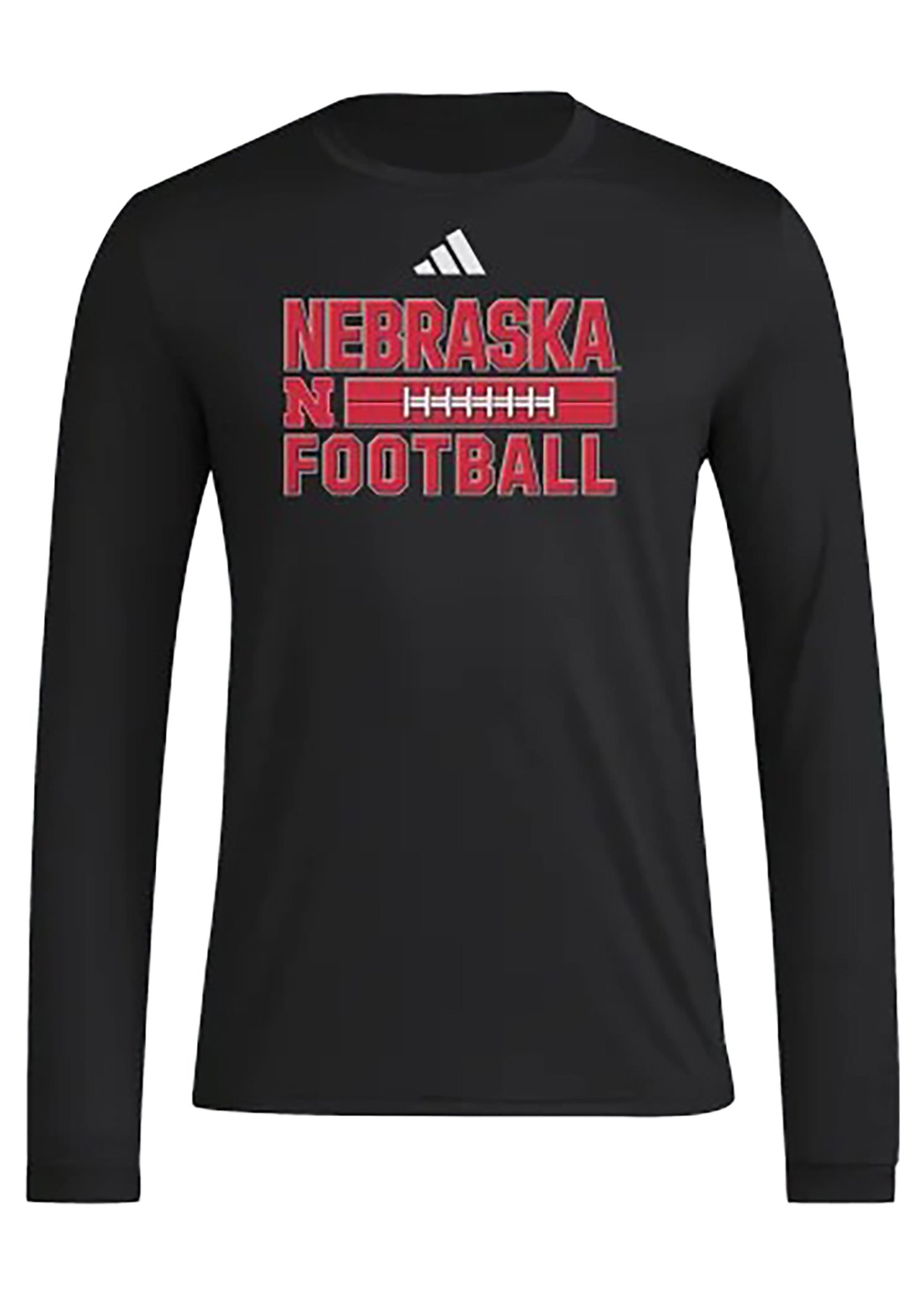 Nebraska Huskers Adidas Pregame Black Football Graphic Tee Long Sleeve
