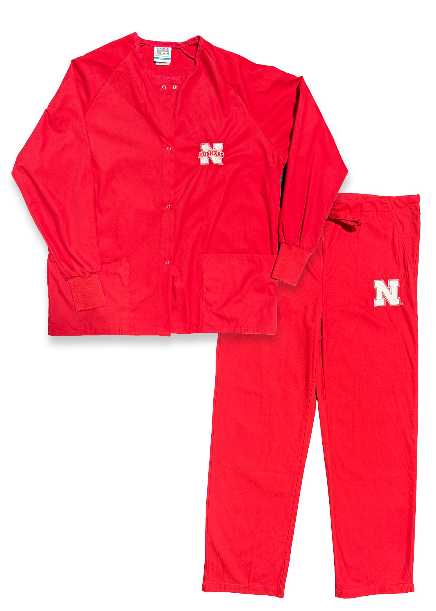 Medical Scrub Top Long Sleeve and Bottom Set - Block N Huskers - Nebraska Cornhuskers