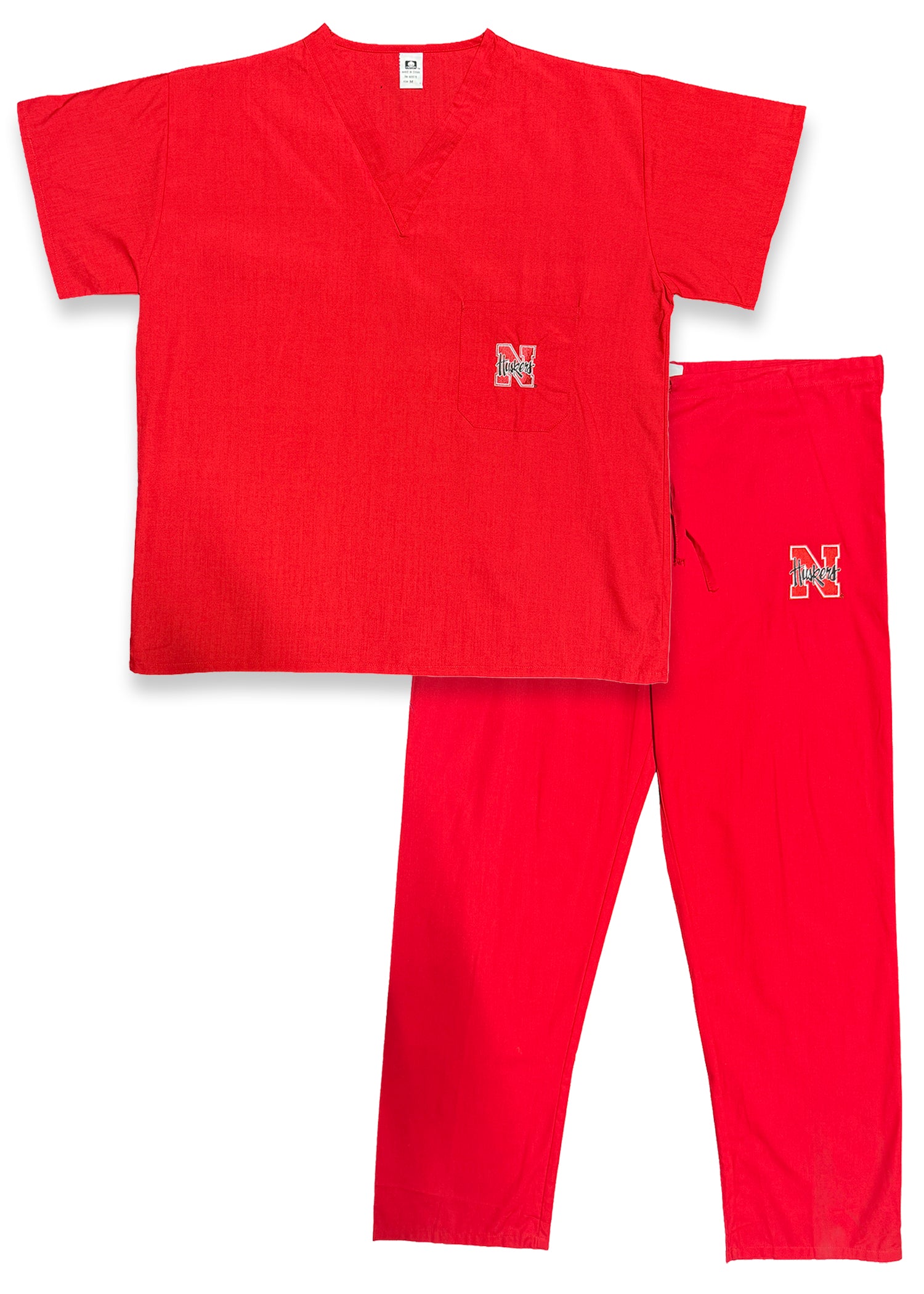 Medical Scrub Top and Bottom Set - Block N Script Huskers - Nebraska Cornhuskers