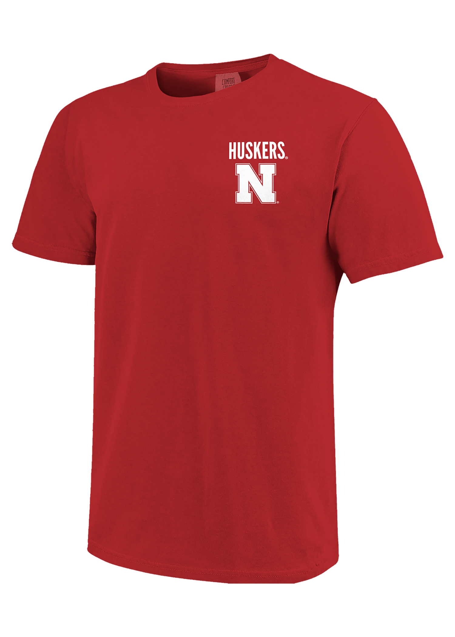 Red Men’s Short Sleeve T-Shirt – Huskers N Chest, Cornhuskers Fight Song Back