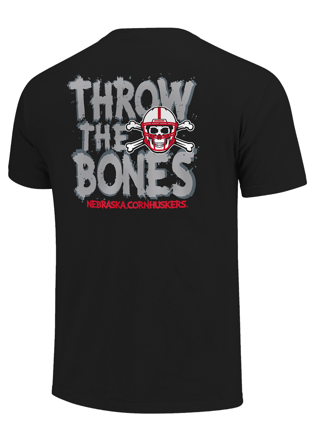 Black Men’s Short Sleeve T-Shirt – Skull Helmet Chest, Throw The Bones Back
