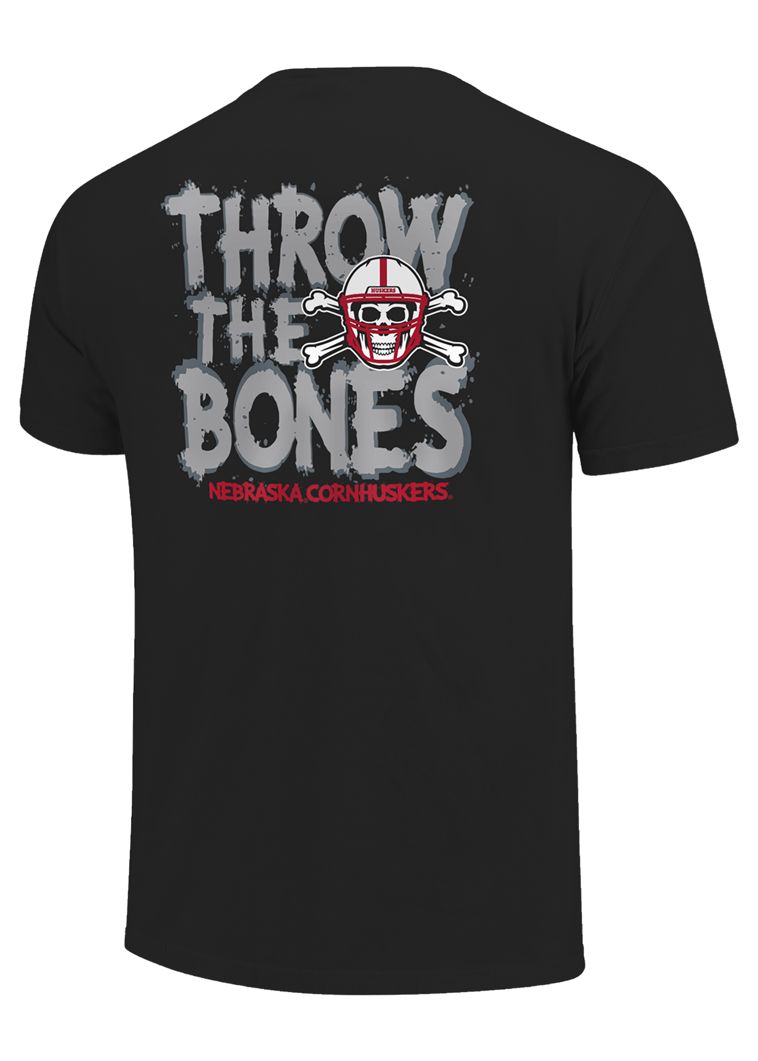 Black Men’s Short Sleeve T-Shirt – Skull Helmet Chest, Throw The Bones Back