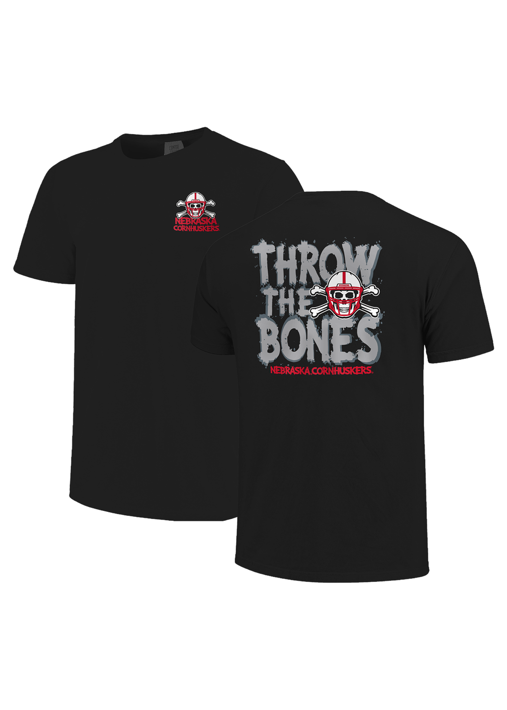 Black Men’s Short Sleeve T-Shirt – Skull Helmet Chest, Throw The Bones Back