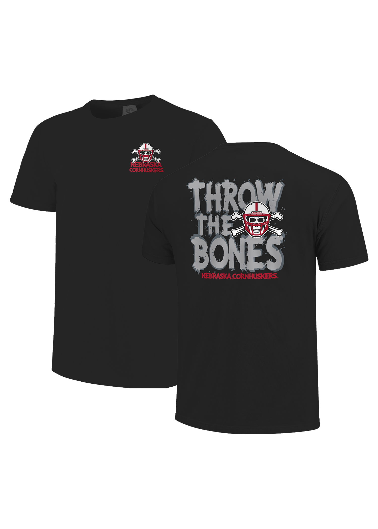 Black Men’s Short Sleeve T-Shirt – Skull Helmet Chest, Throw The Bones Back