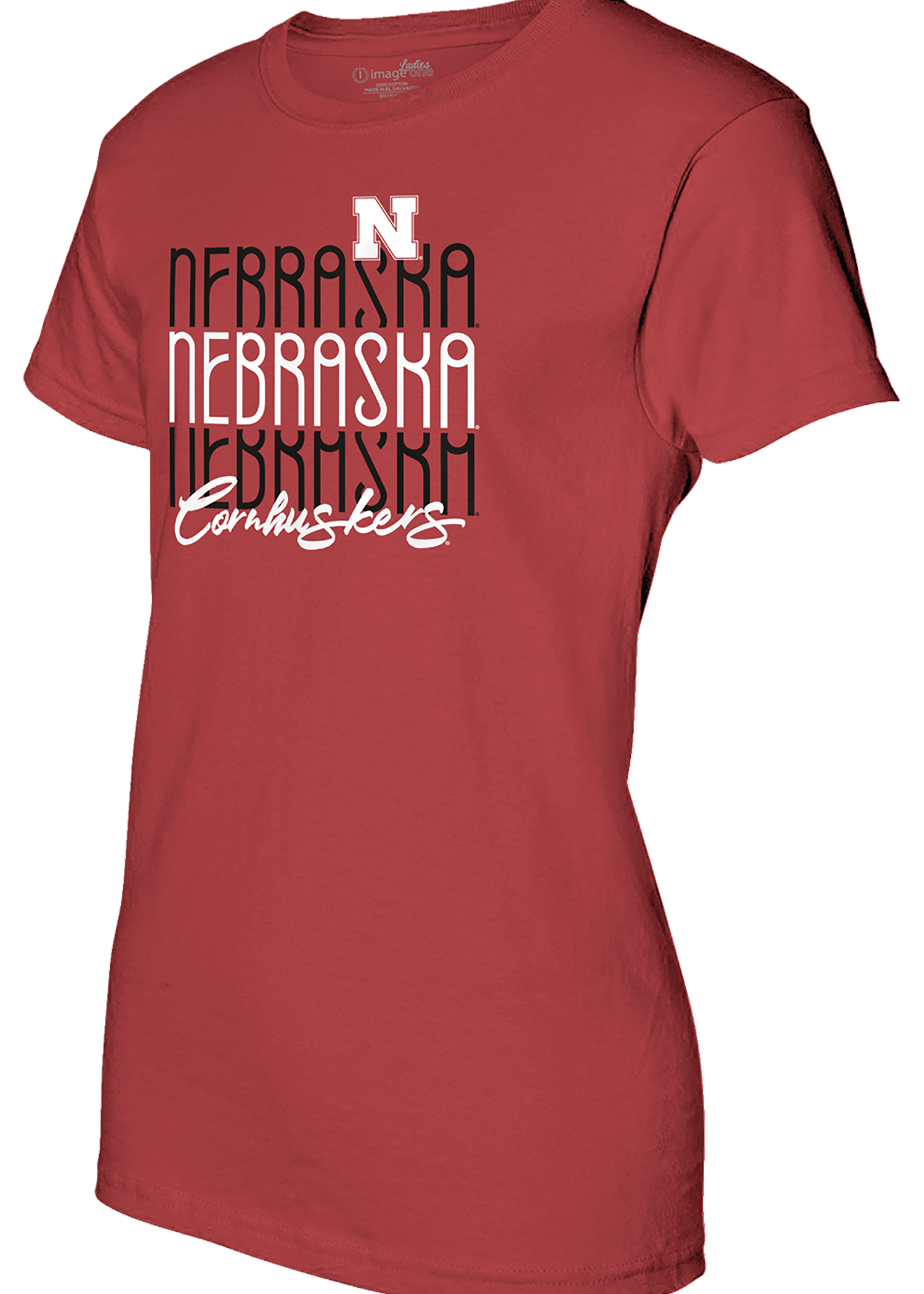 Women’s Red Short Sleeve T-Shirt – Stacked Nebraska Script Design
