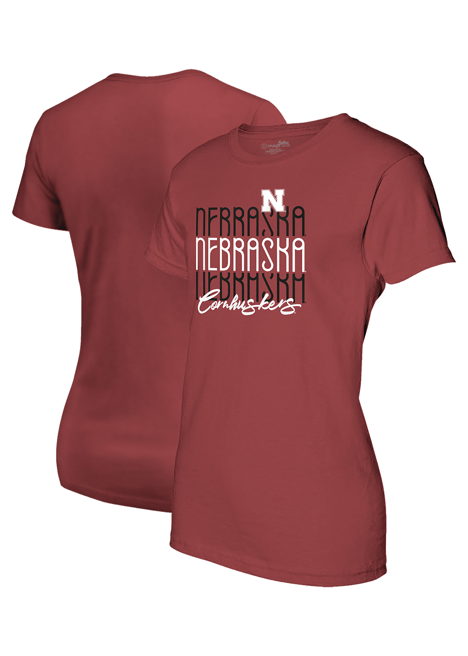 Women’s Red Short Sleeve T-Shirt – Stacked Nebraska Script Design