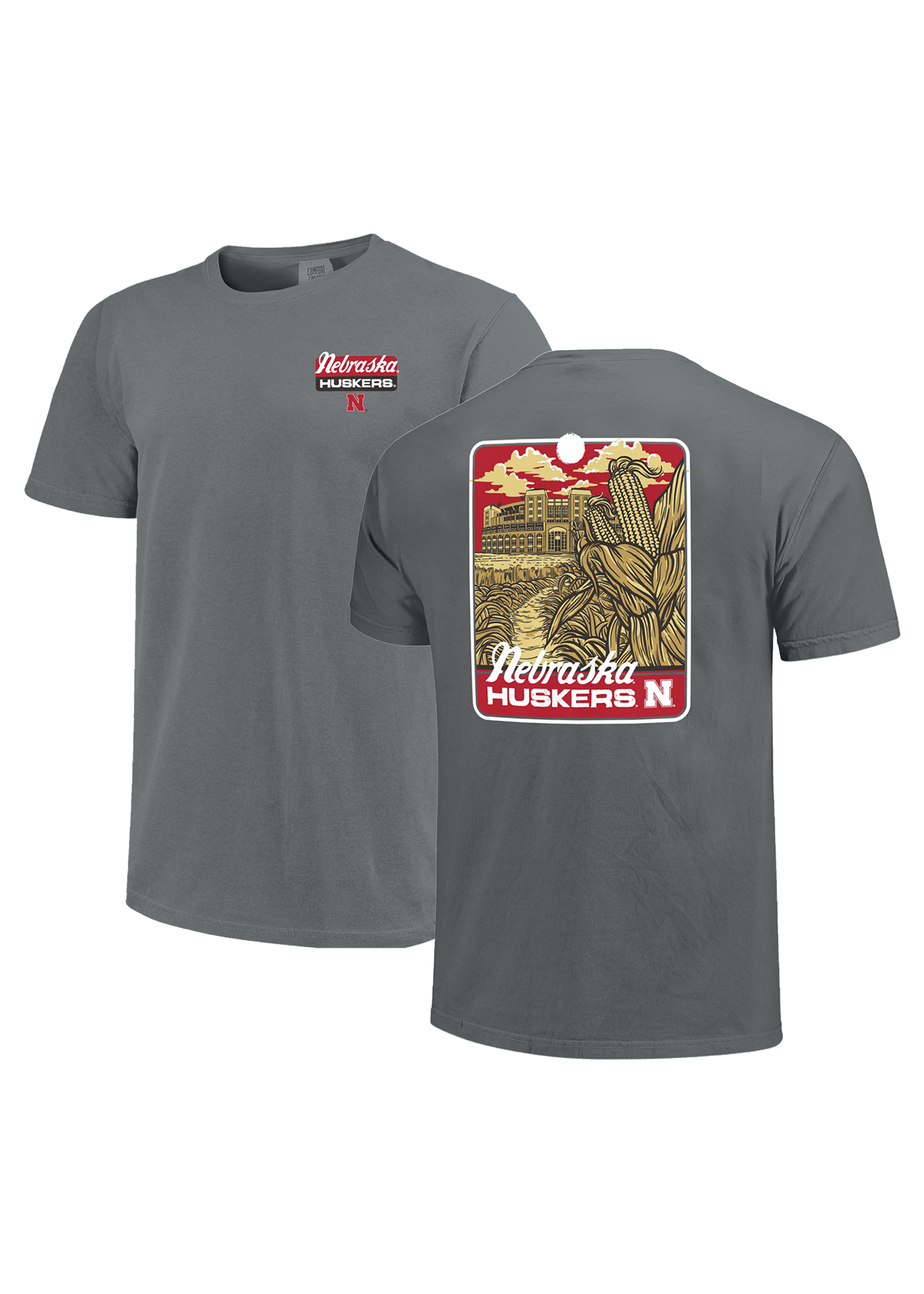 Gray Men’s Short Sleeve T-Shirt – Cornfield & Stadium Graphic