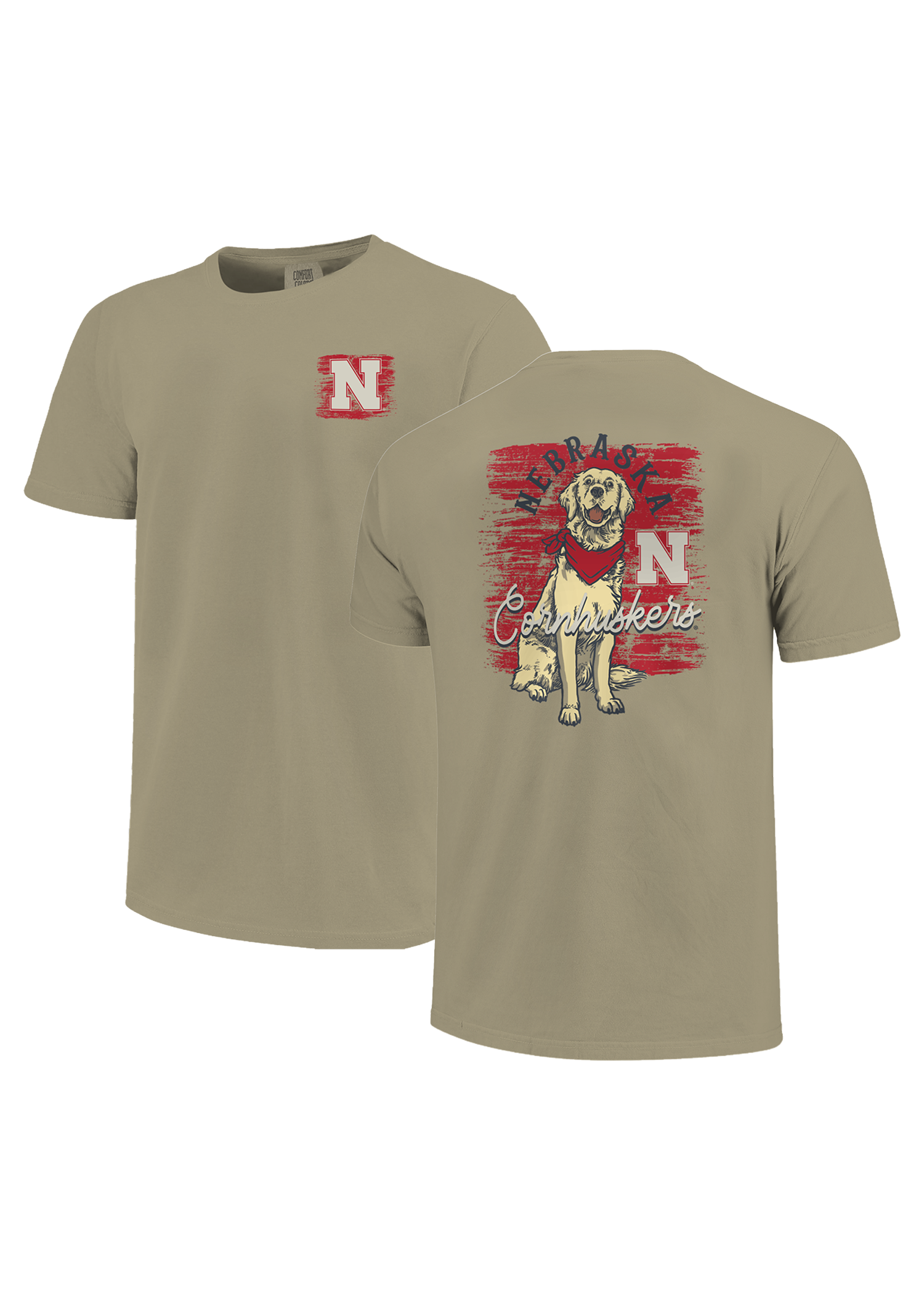 Khaki Men’s Short Sleeve T-Shirt – Dog Graphic Back