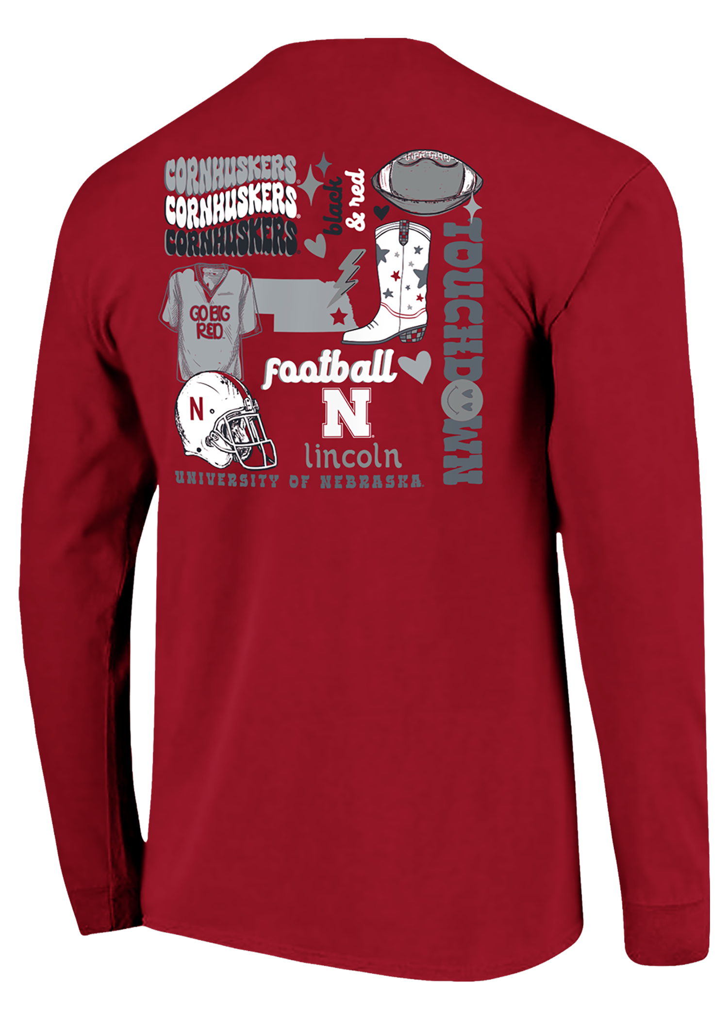 Red Long Sleeve T-Shirt – Football Collage Design