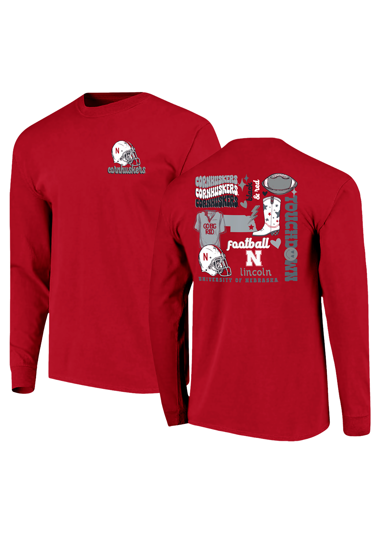 Red Long Sleeve T-Shirt – Football Collage Design