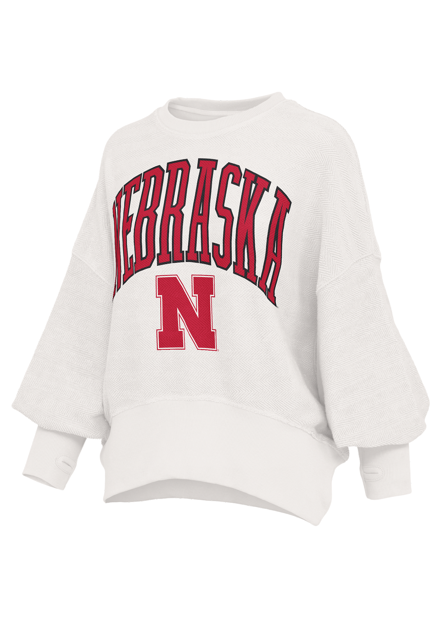 White Herringbone Nebraska Crewneck