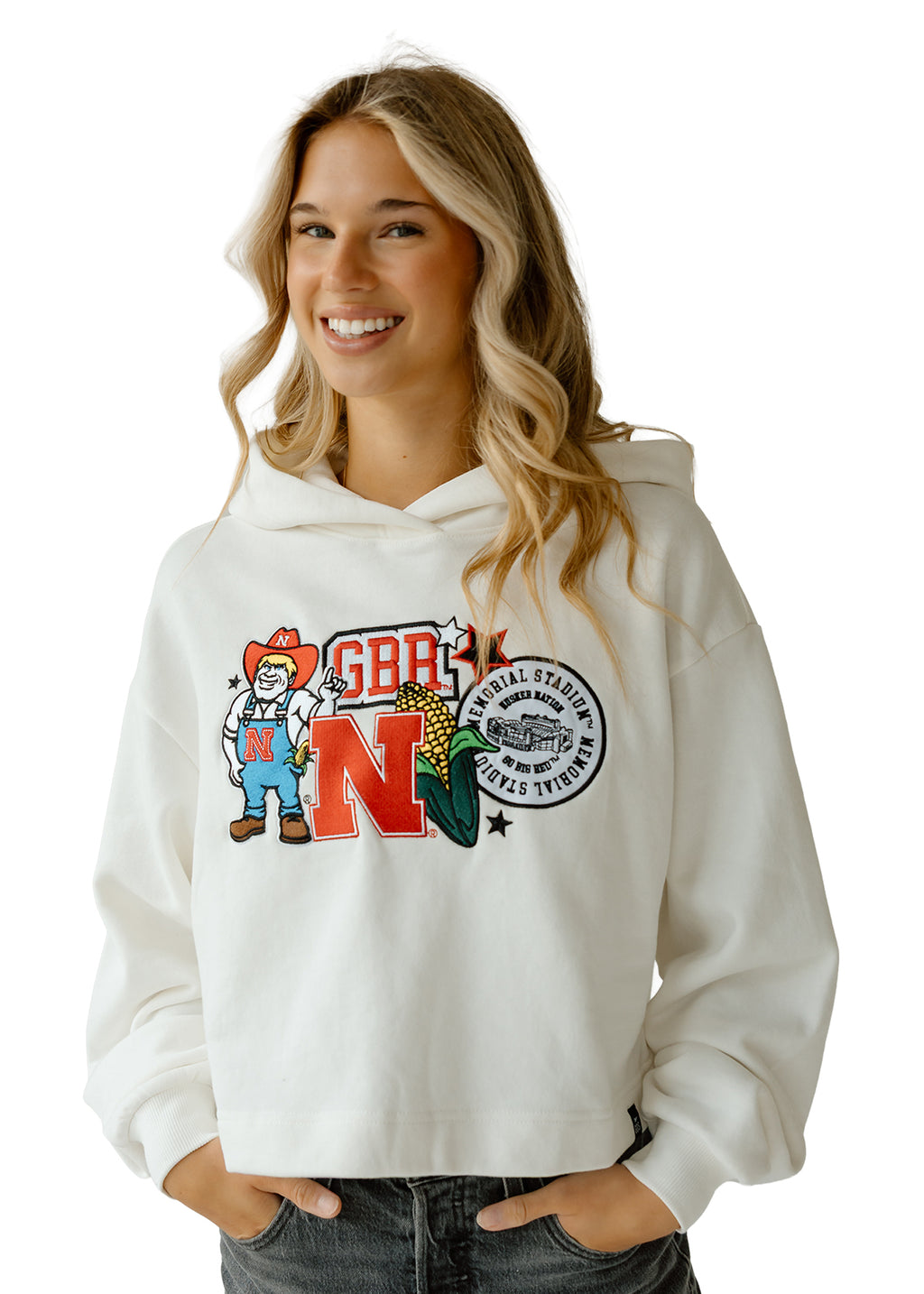 White Nebraska Patch Hoodie