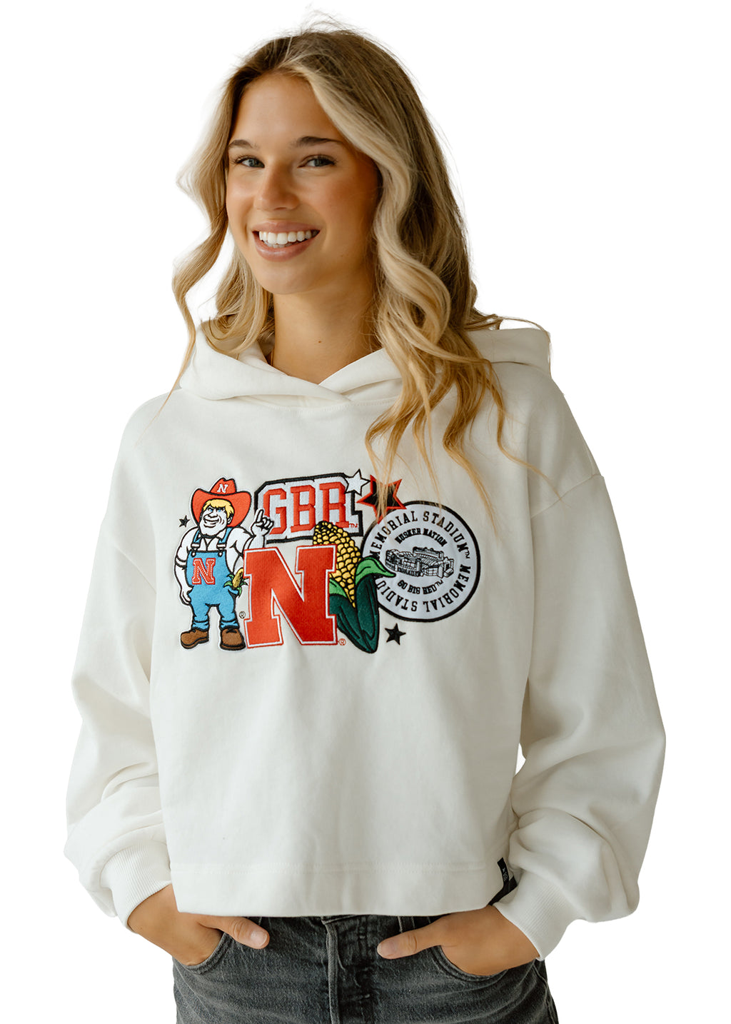White Nebraska Patch Hoodie