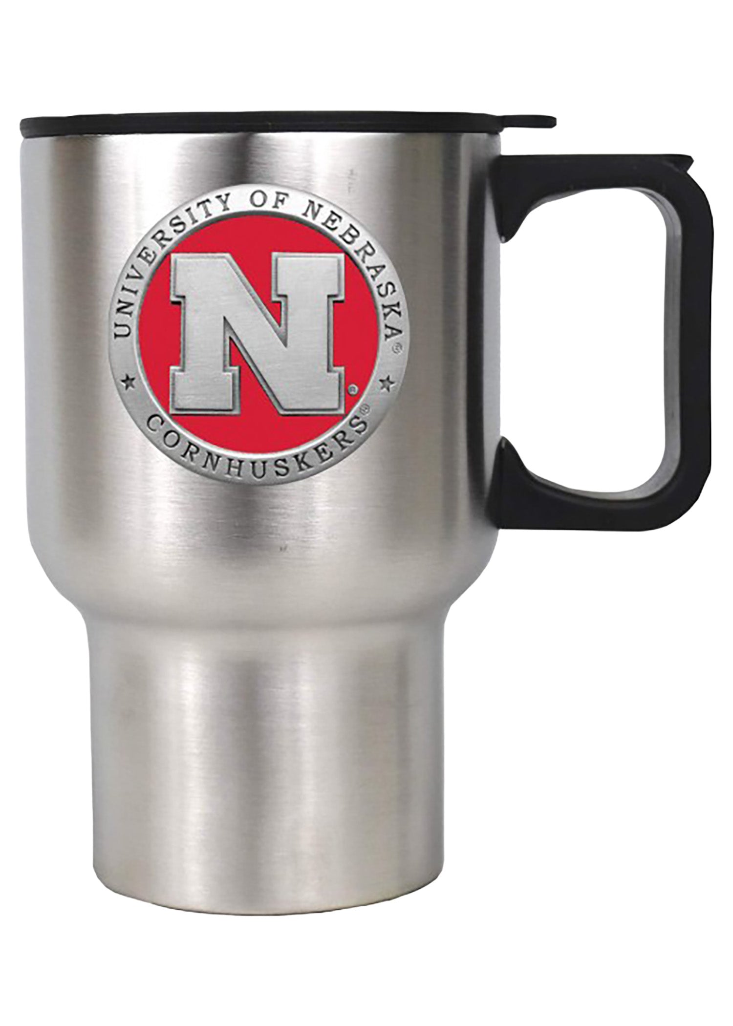 Nebraska Cornhuskers 14 oz. Travel Mug Intricately Crafted Metal Pewter Alma Mater Inlay