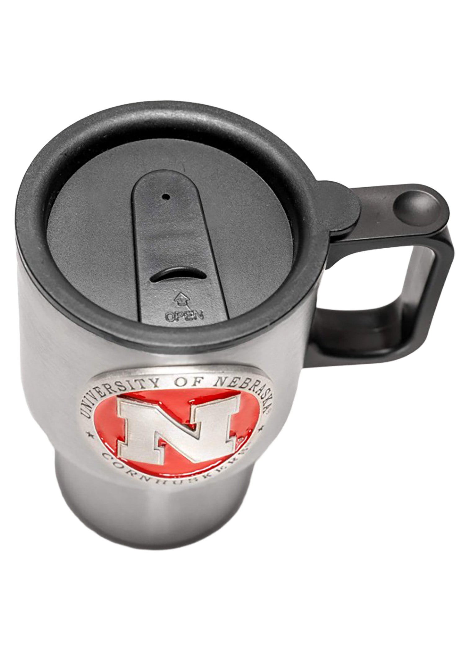Nebraska Cornhuskers 14 oz. Travel Mug Intricately Crafted Metal Pewter Alma Mater Inlay