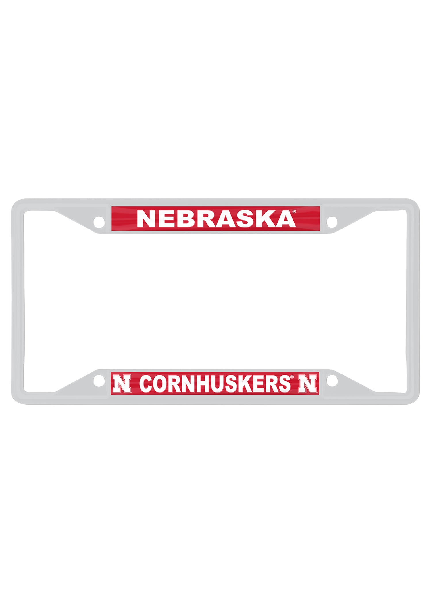 Nebraska Cornhuskers White S/S Inlaid Metal License Plate Frame  - Nebraska Cornhuskers