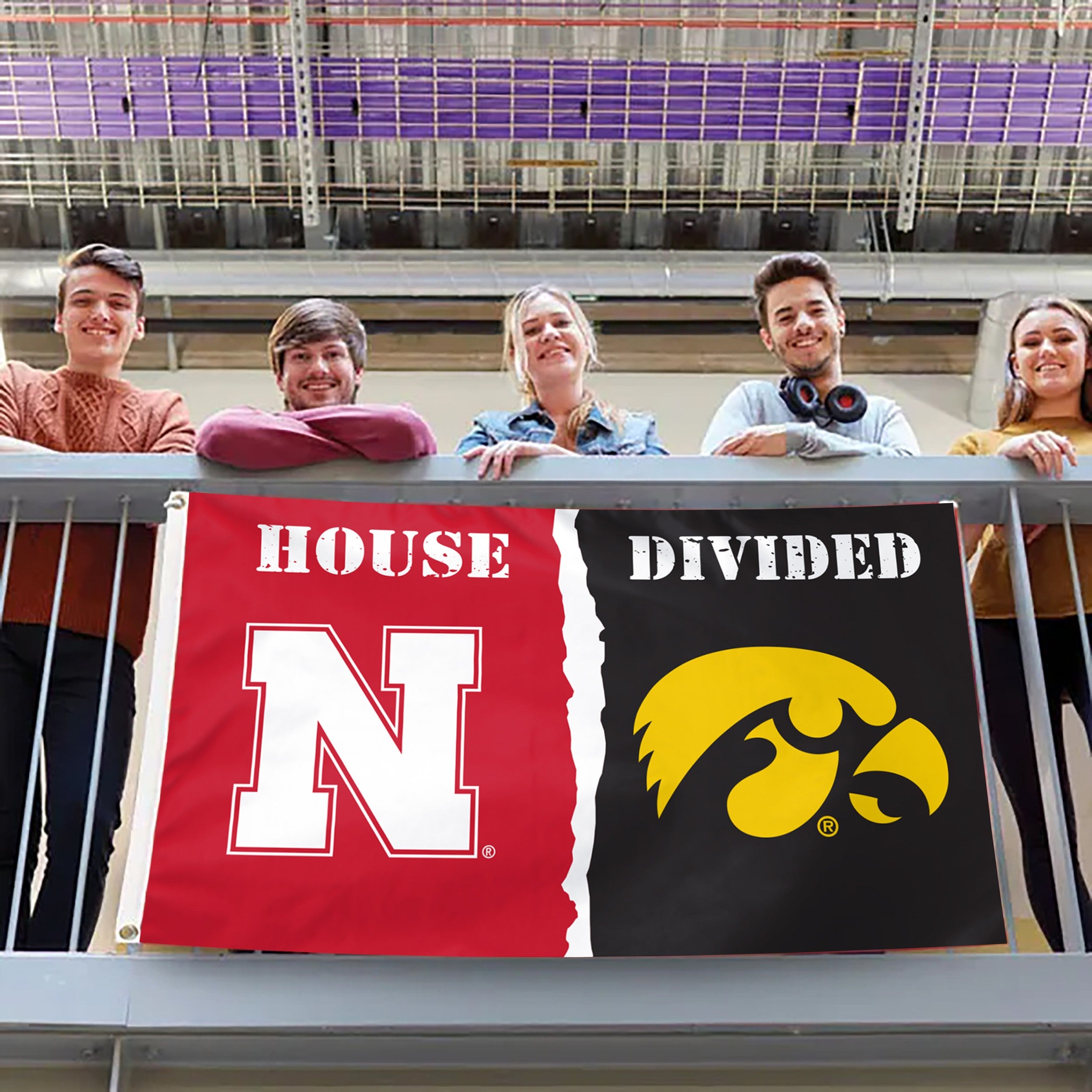 Nebraska Iowa House Divided - Deluxe Flag Single Sided Silk Screened 3ft x 5ft Nebraska Cornhuskers