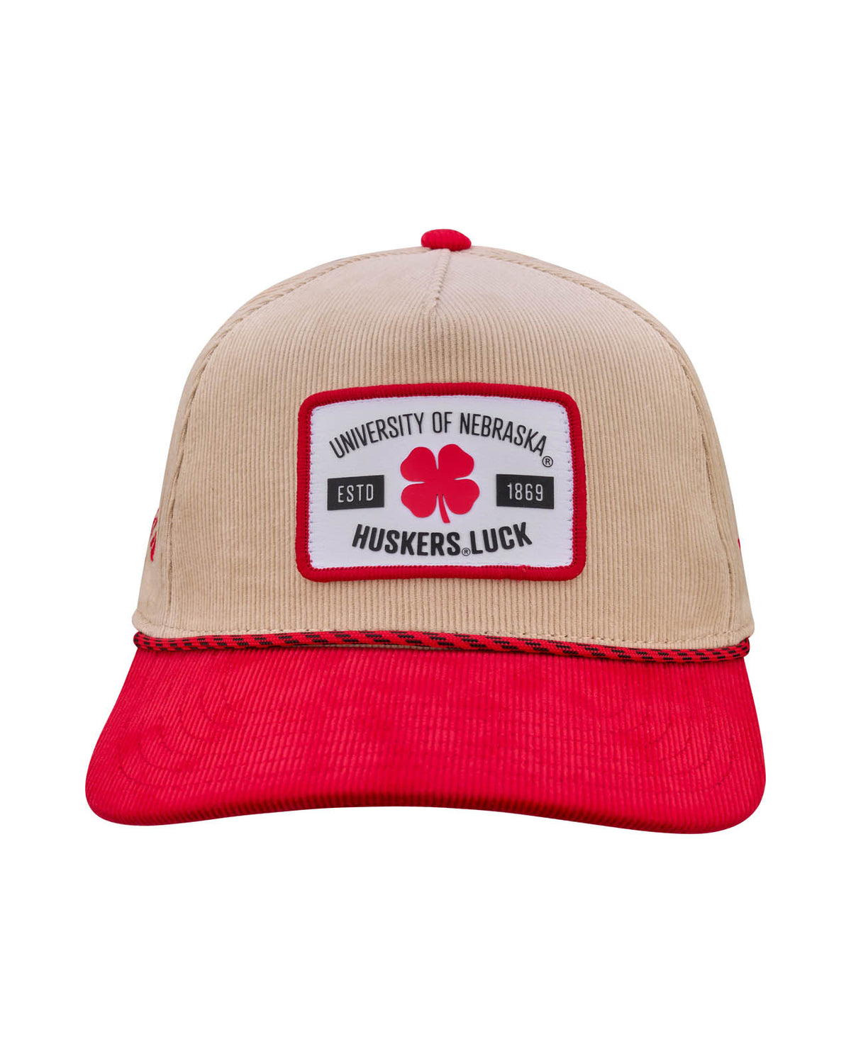 Black Clover Nebraska Legacy Rope Corduroy Hat in Tan and Red, Pre-Curved Bill, Snapback - Nebraska Cornhuskers