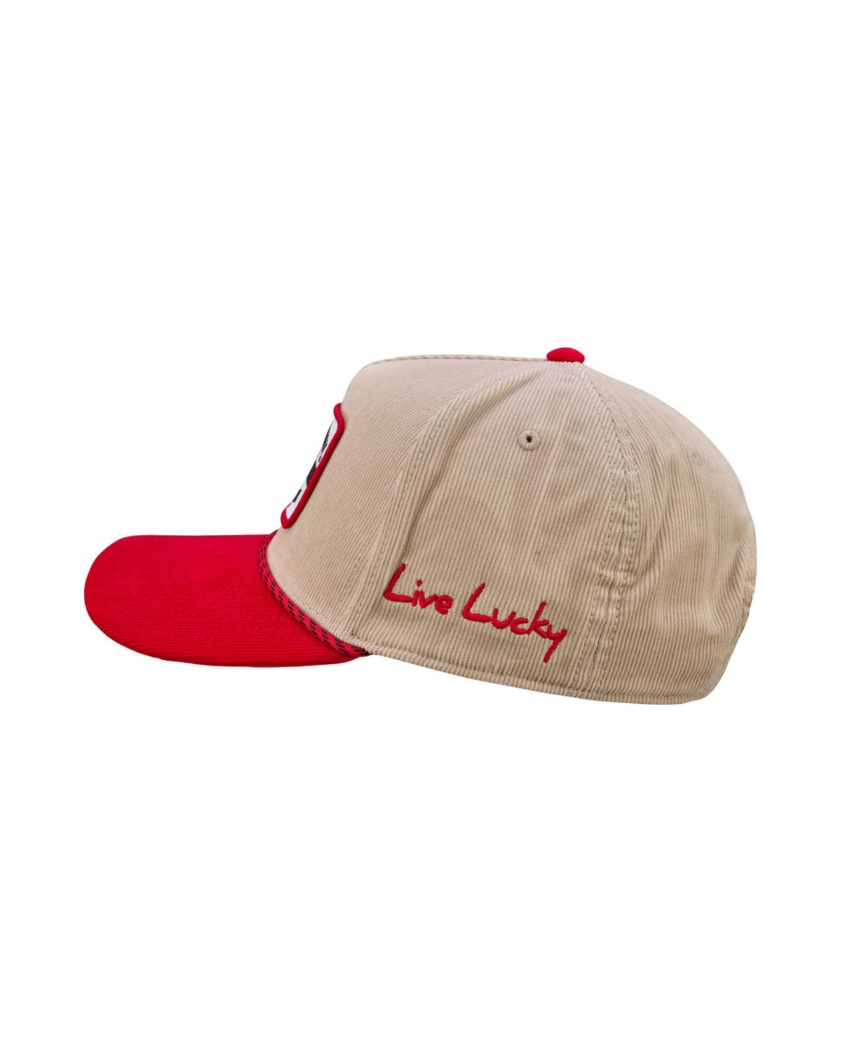 Black Clover Nebraska Legacy Rope Corduroy Hat in Tan and Red, Pre-Curved Bill, Snapback - Nebraska Cornhuskers