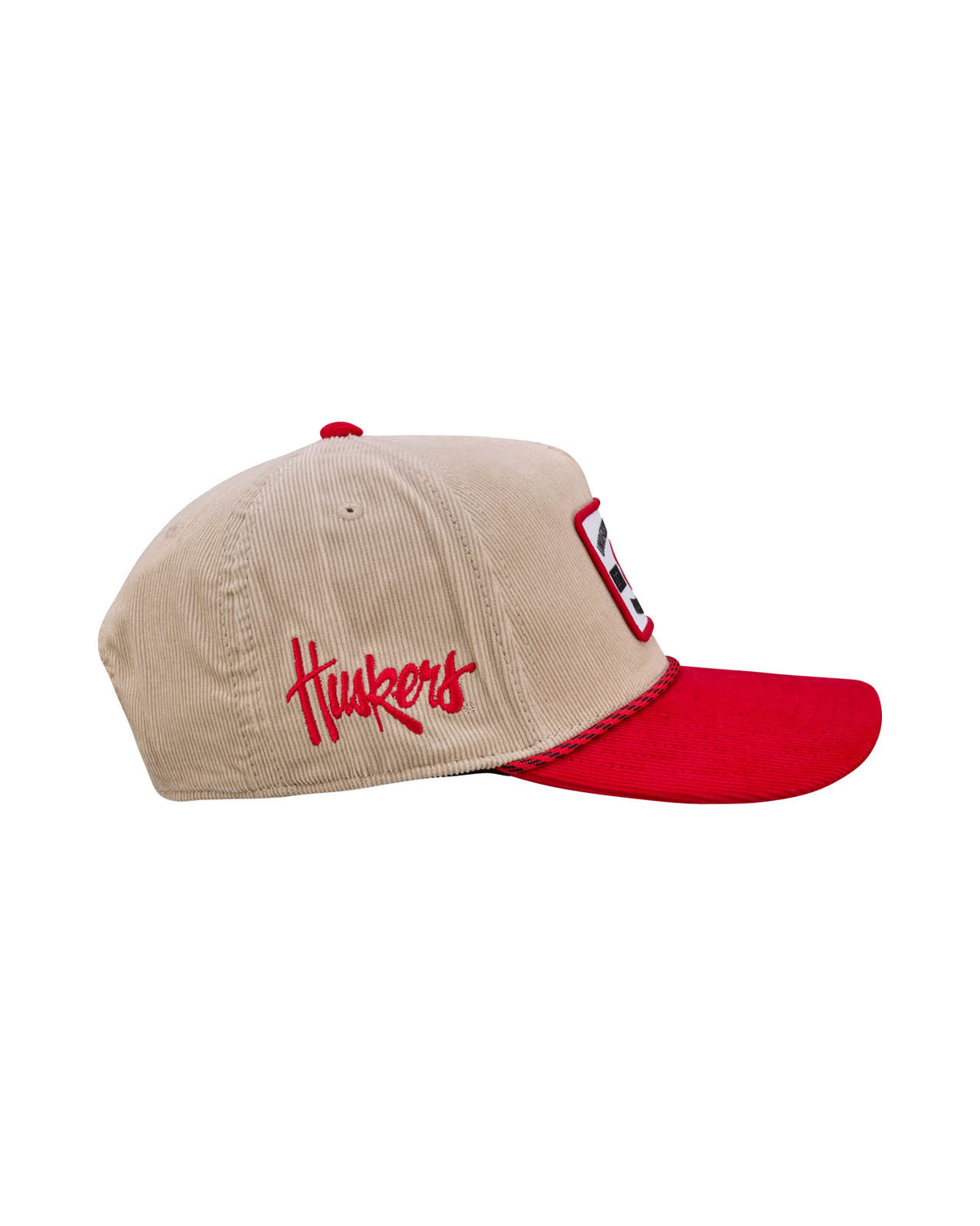 Black Clover Nebraska Legacy Rope Corduroy Hat in Tan and Red, Pre-Curved Bill, Snapback - Nebraska Cornhuskers