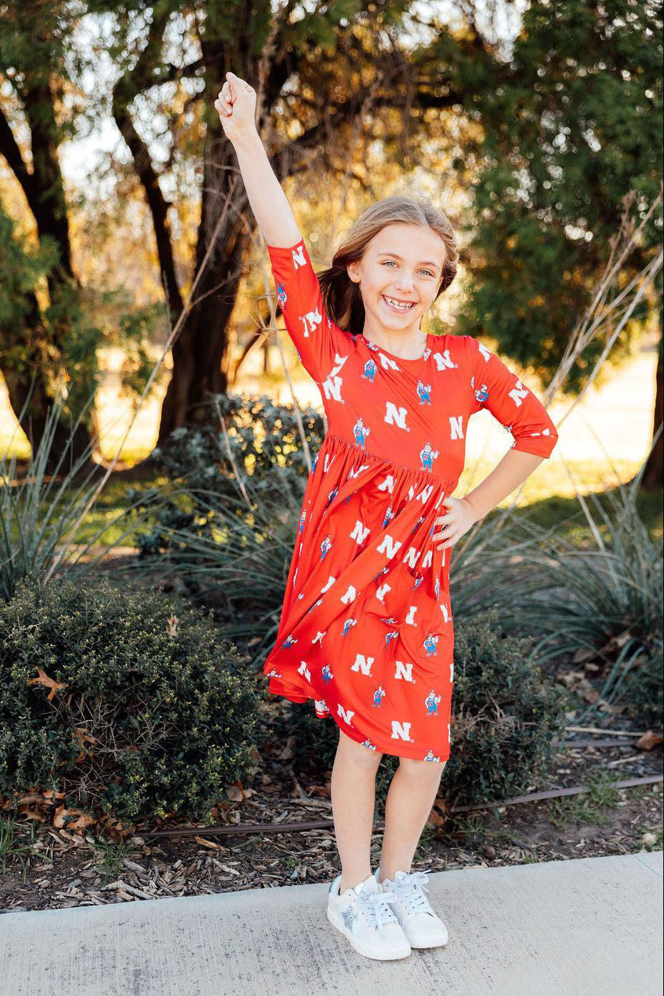 Nebraska Red Herbie Husker 3/4 Sleeve Pocket Twirl Dress, Toddler - Nebraska Cornhuskers