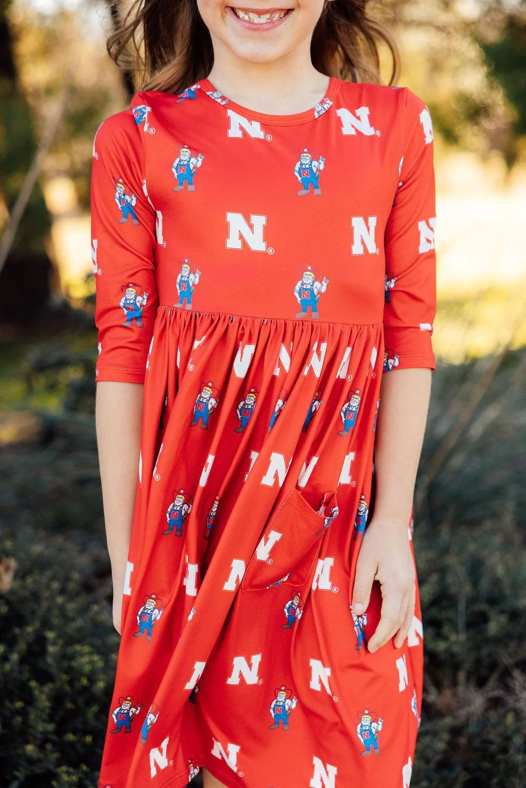 Nebraska Red Herbie Husker 3/4 Sleeve Pocket Twirl Dress, Toddler - Nebraska Cornhuskers